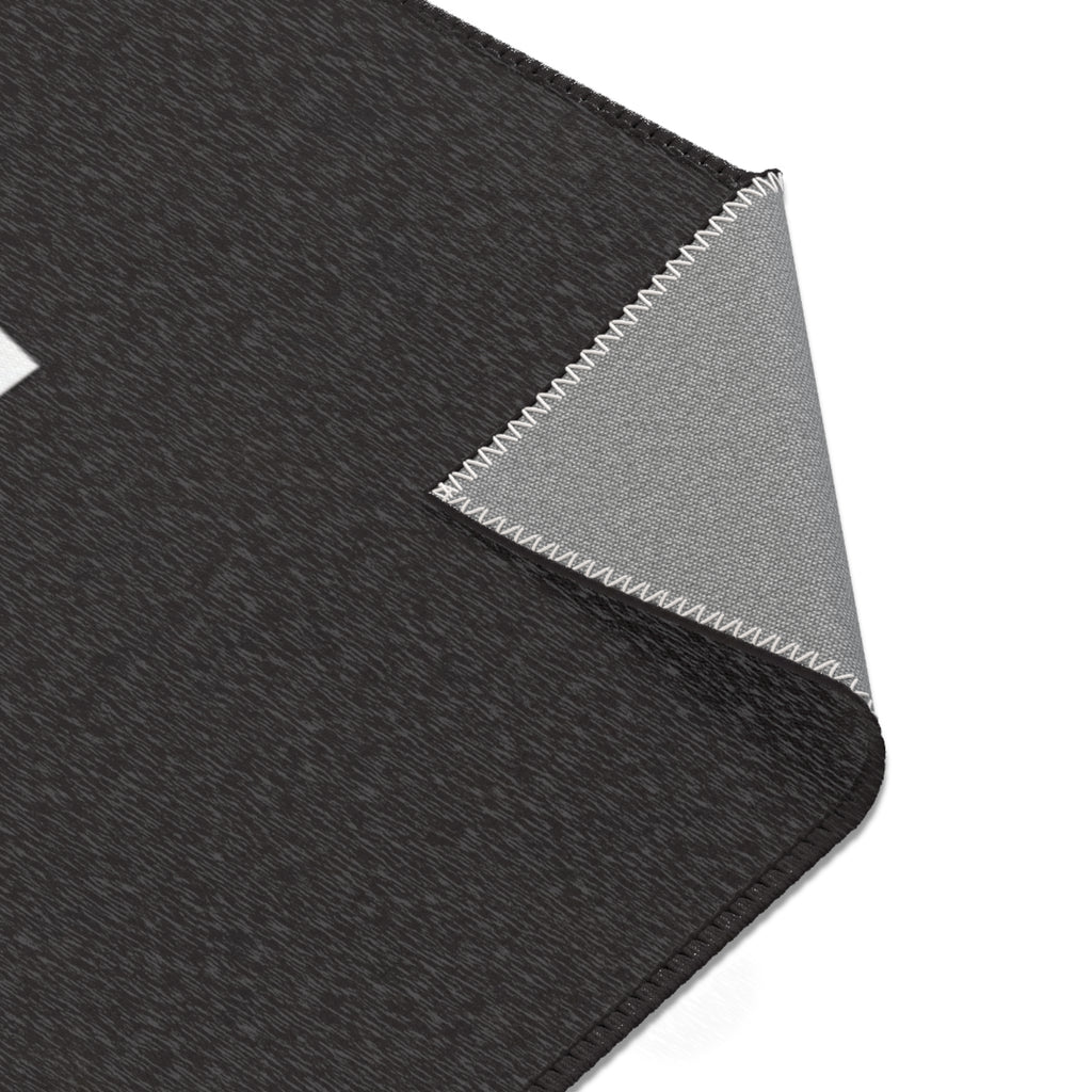 Brakeless Clothing Racing Logo Area Rug — Retro Checkered Moto Floor Mat