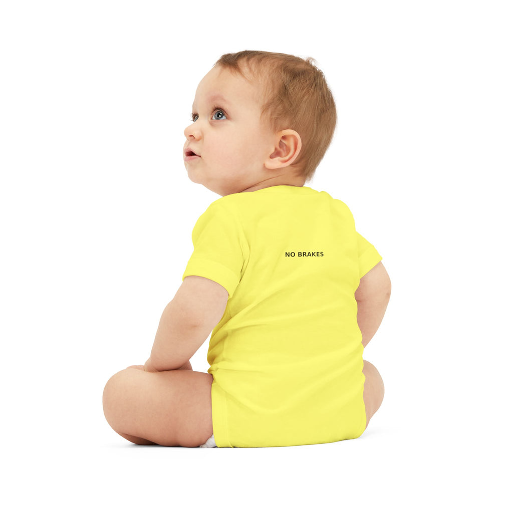 Infant One-Piece Bodysuit — ‘No Brakes’ Retro Motorcycle Chest Graphic