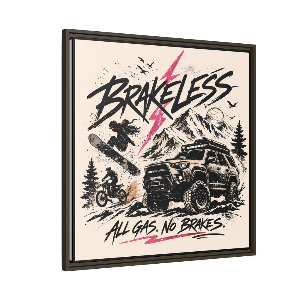 BRAKELESS ADRENALINE BABE Framed Matte Canvas – "Brakeless: All Gas, No Brakes" Off‑Road Adventure Print