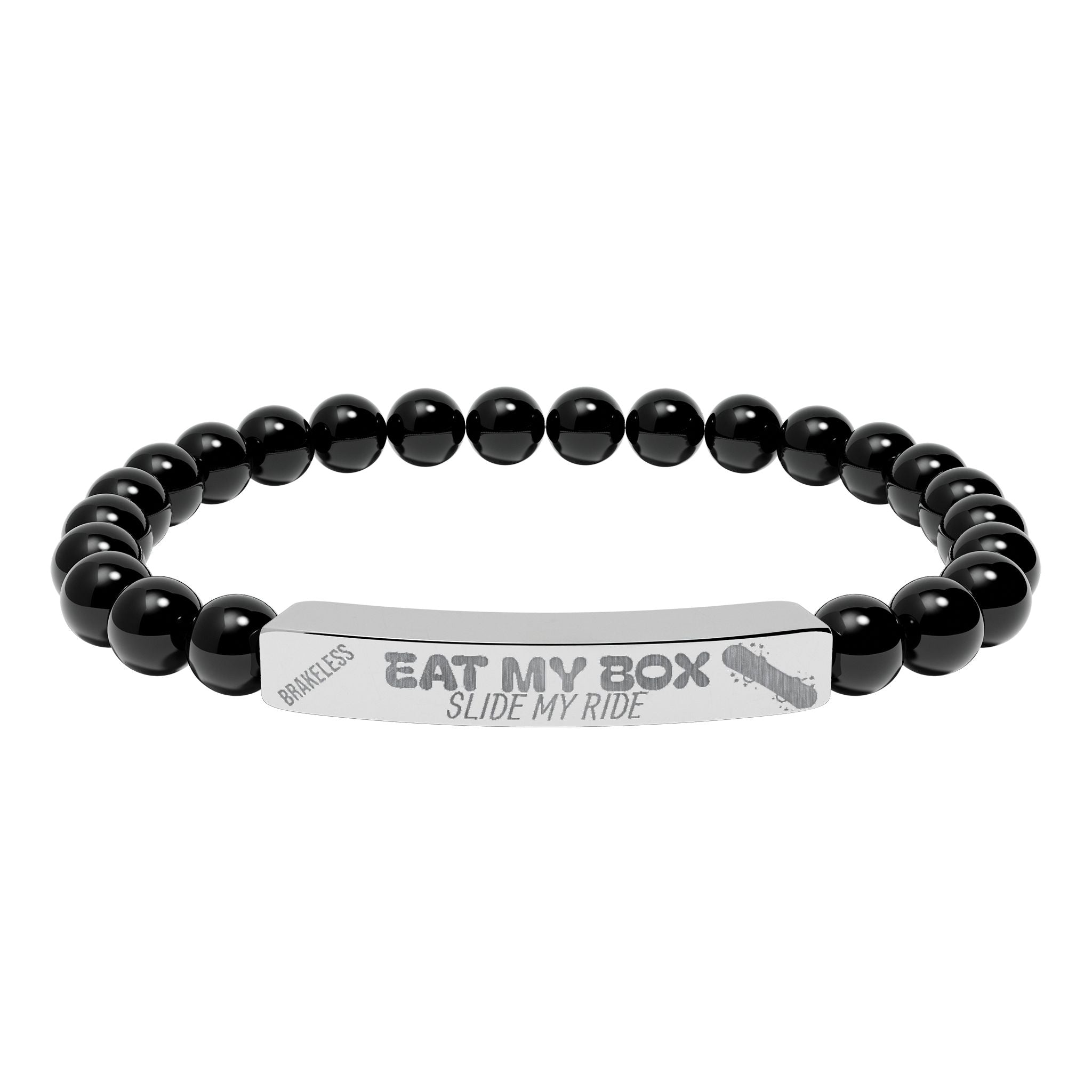 Engraved Natural Stone Stretch Bracelet — "EAT MY BOX" Bar