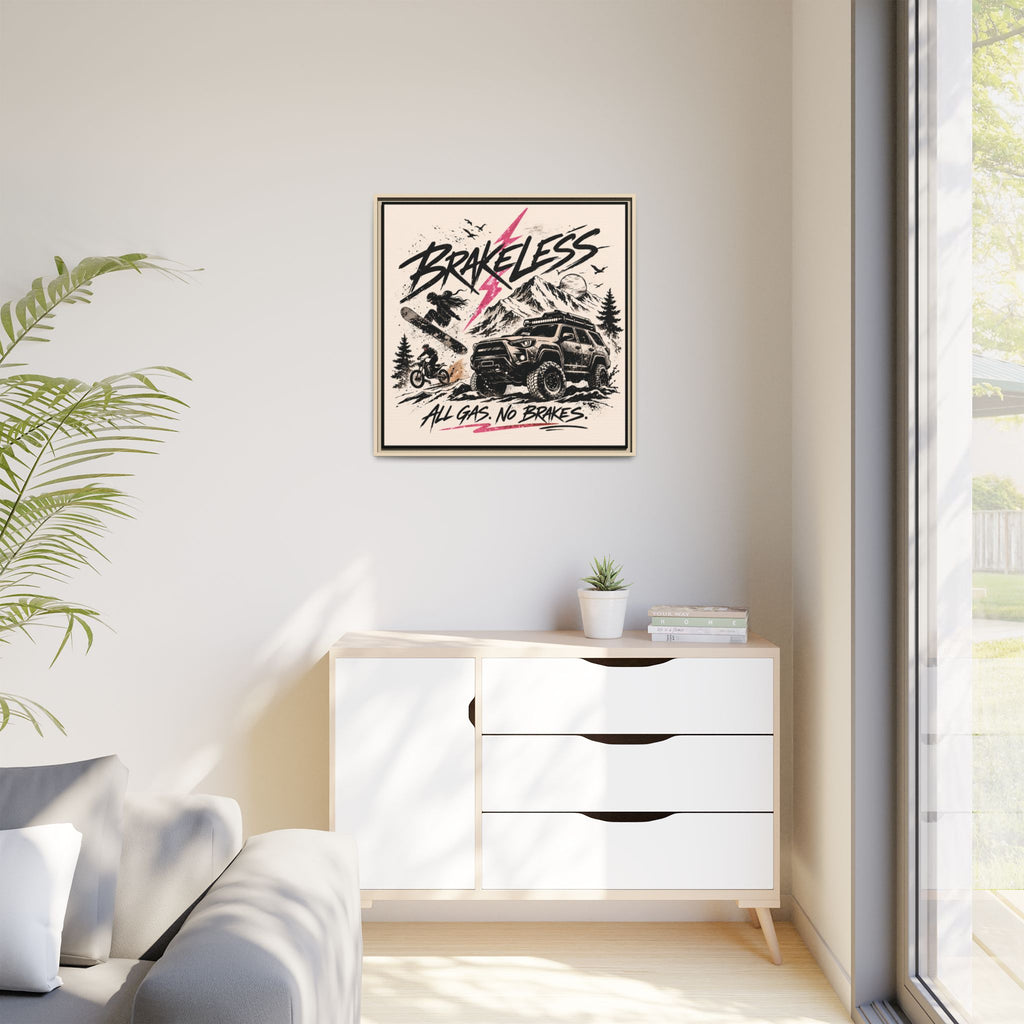BRAKELESS ADRENALINE BABE Framed Matte Canvas – "Brakeless: All Gas, No Brakes" Off‑Road Adventure Print