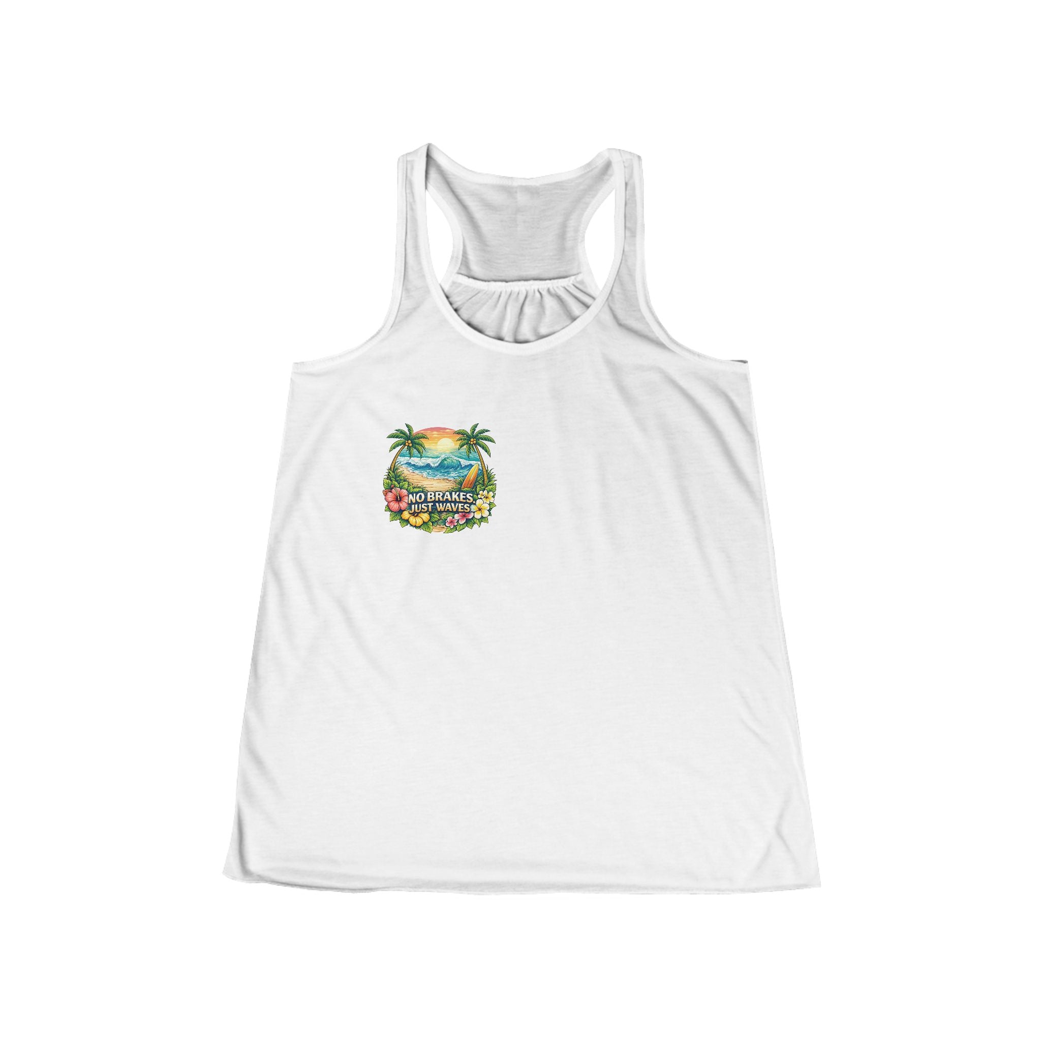 NO BRAKES. JUST WAVES. Women's Racerback Tank - 'Brakeless' Tropical Beach