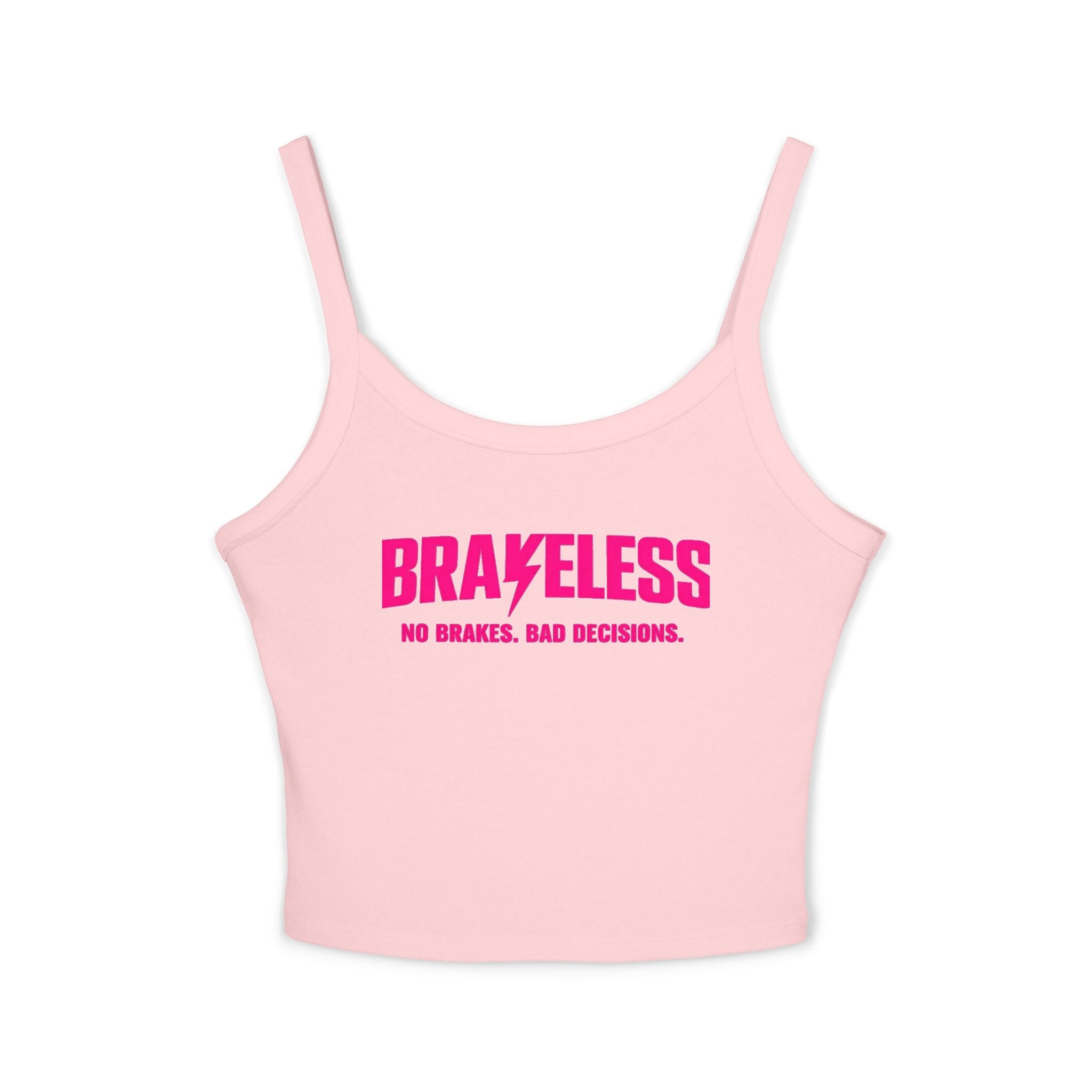 Brakeless Clothing Women's Spaghetti Strap Crop Tank — Bold Pink Logo Streetwear