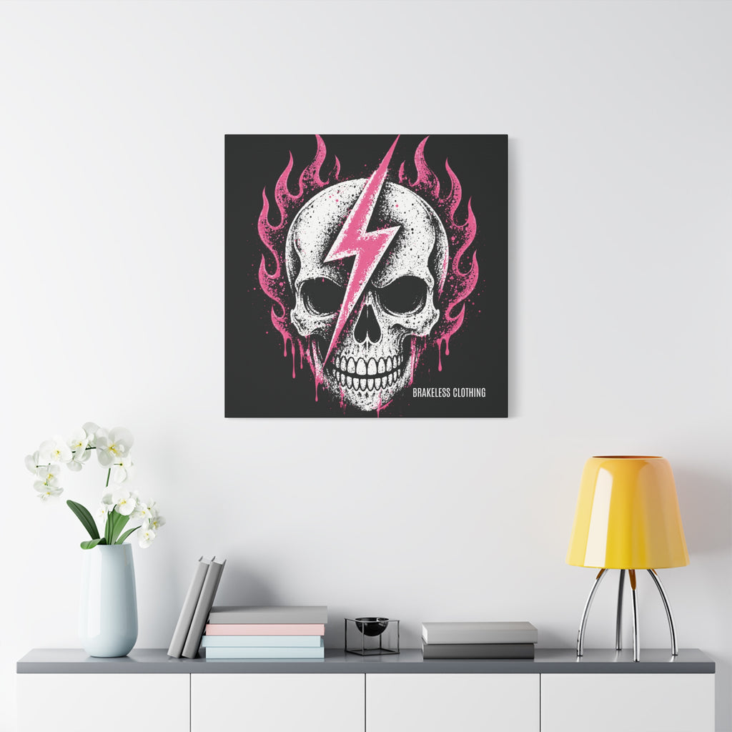Pink Lightning Skull Canvas - BRAKELESS SEND IT ART