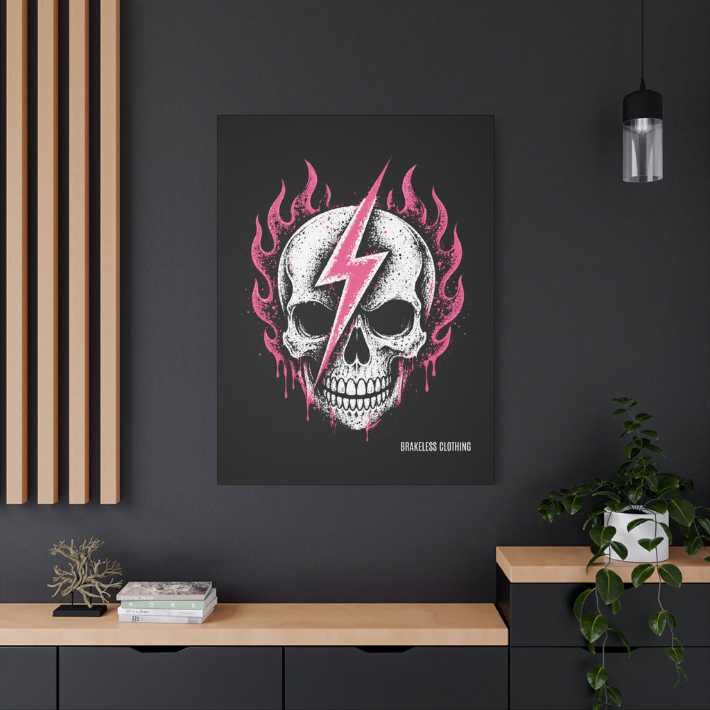 Pink Lightning Skull Canvas - BRAKELESS SEND IT ART