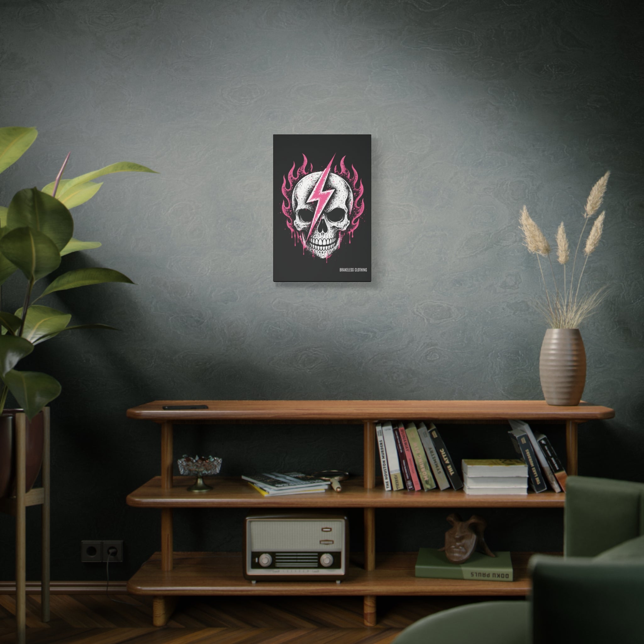 Pink Lightning Skull Canvas - BRAKELESS SEND IT ART