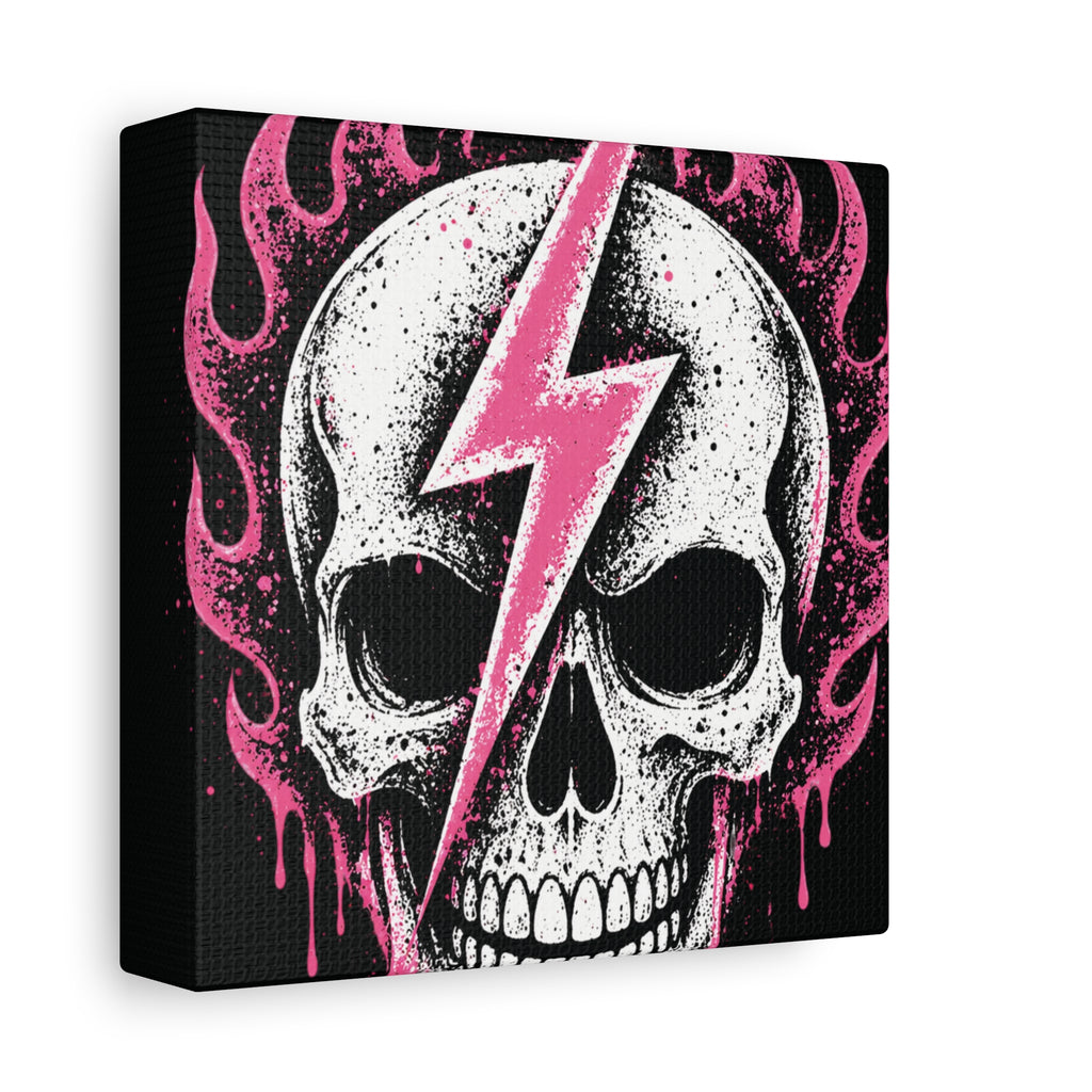 Pink Lightning Skull Canvas - BRAKELESS SEND IT ART