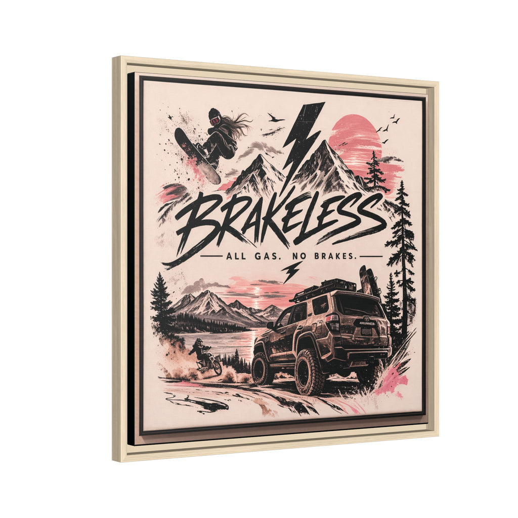 Framed Matte Canvas – "Brakeless: All Gas, No Brakes" Off‑Road Adventure Print