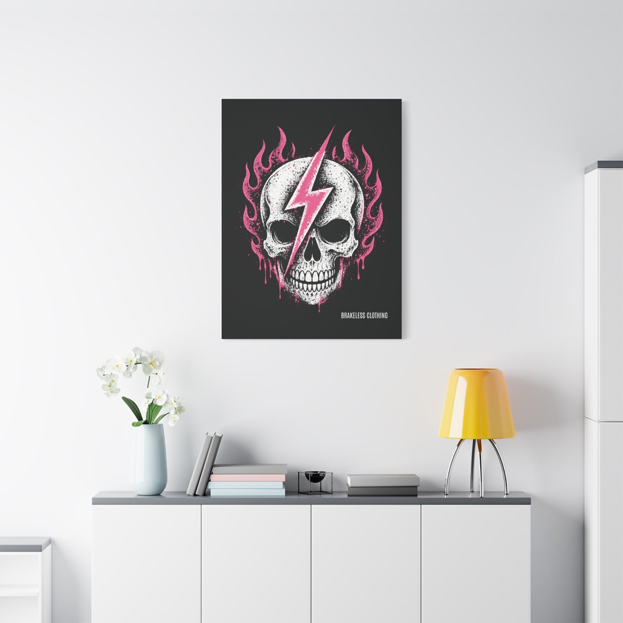 Pink Lightning Skull Canvas - BRAKELESS SEND IT ART