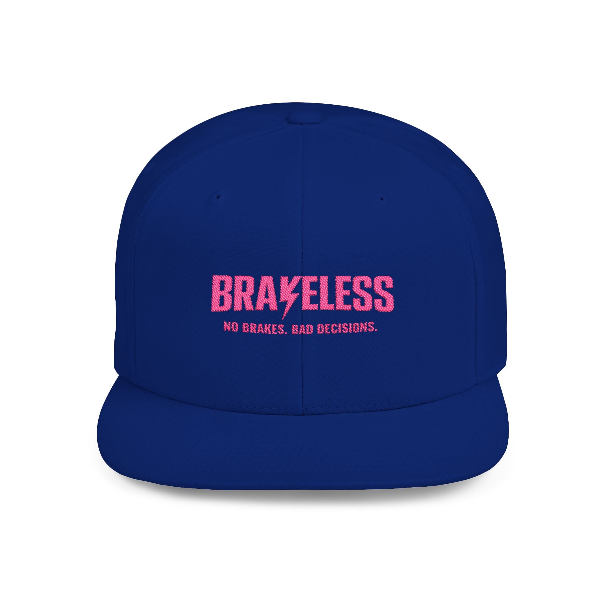 Camo Flat Bill Snapback Hat — BRAVELESS Pink Embroidered Slogan