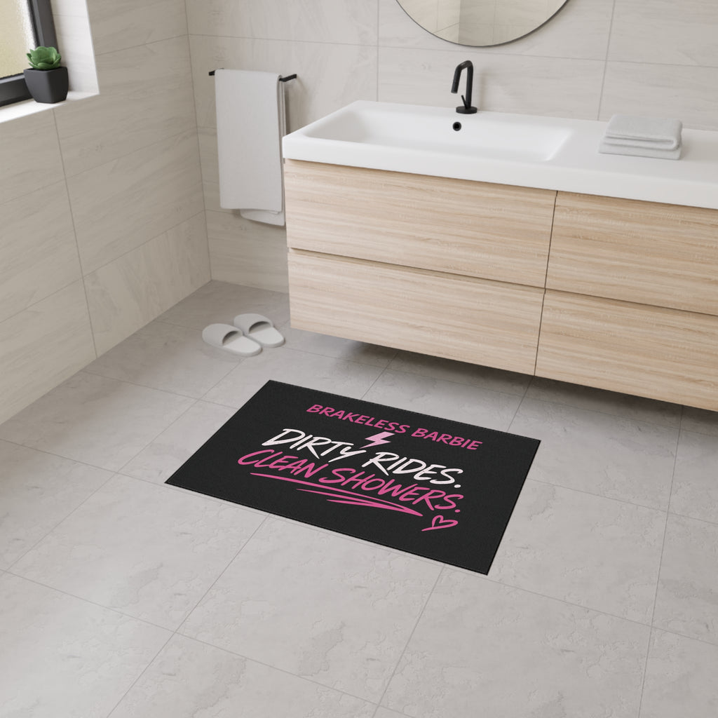 "Brakeless Barbie: Dirty Rides. Clean Showers." Heavy-Duty Floor Mat
