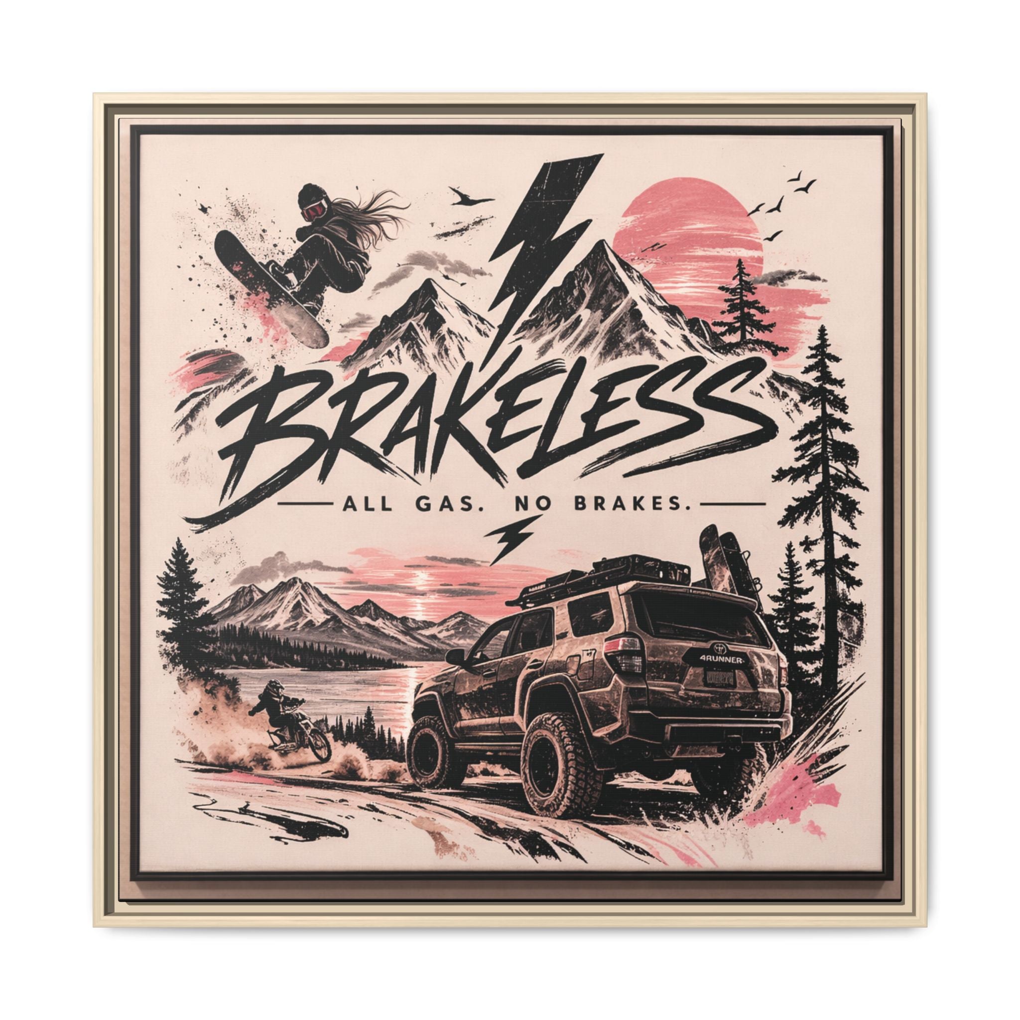 Framed Matte Canvas – "Brakeless: All Gas, No Brakes" Off‑Road Adventure Print
