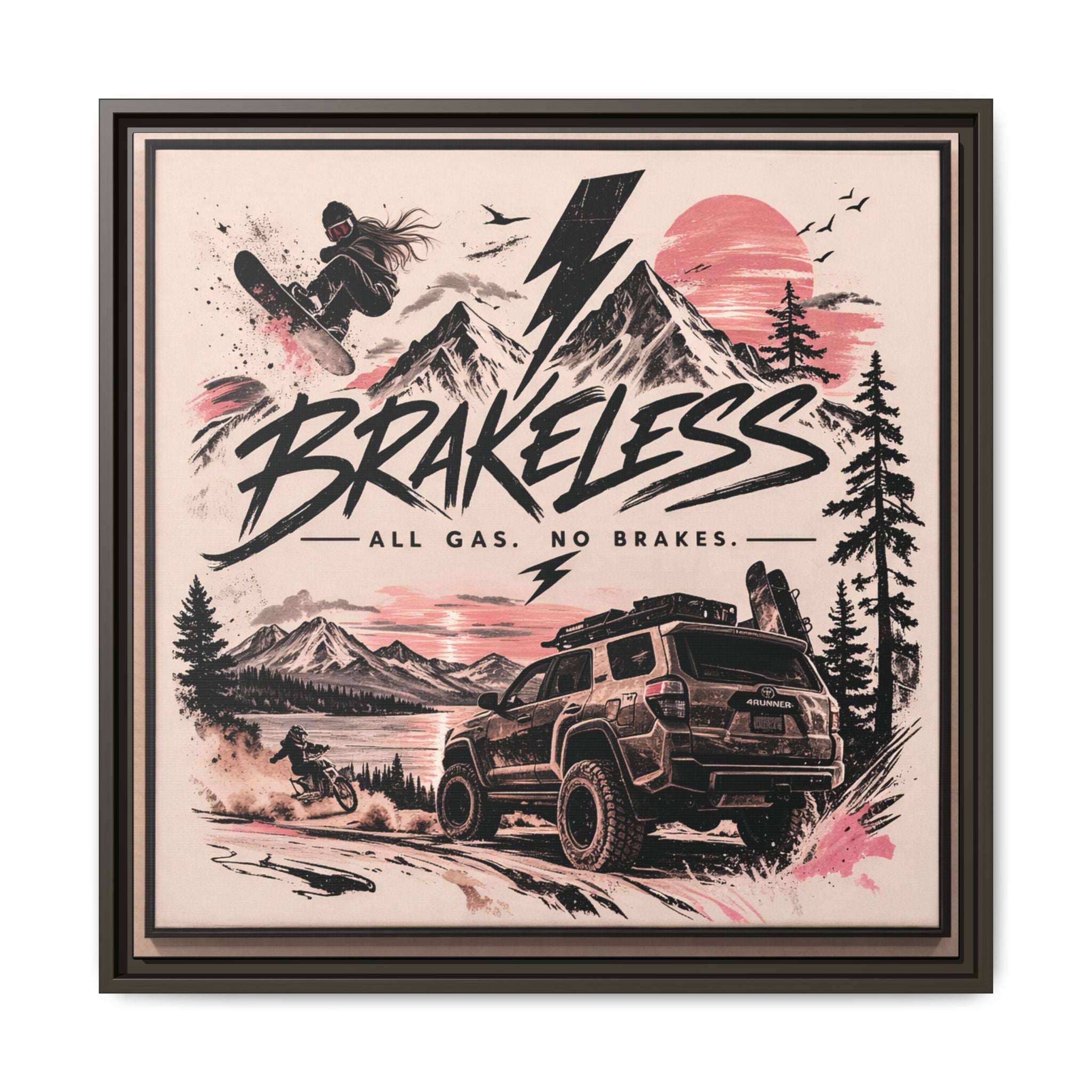 Framed Matte Canvas – "Brakeless: All Gas, No Brakes" Off‑Road Adventure Print