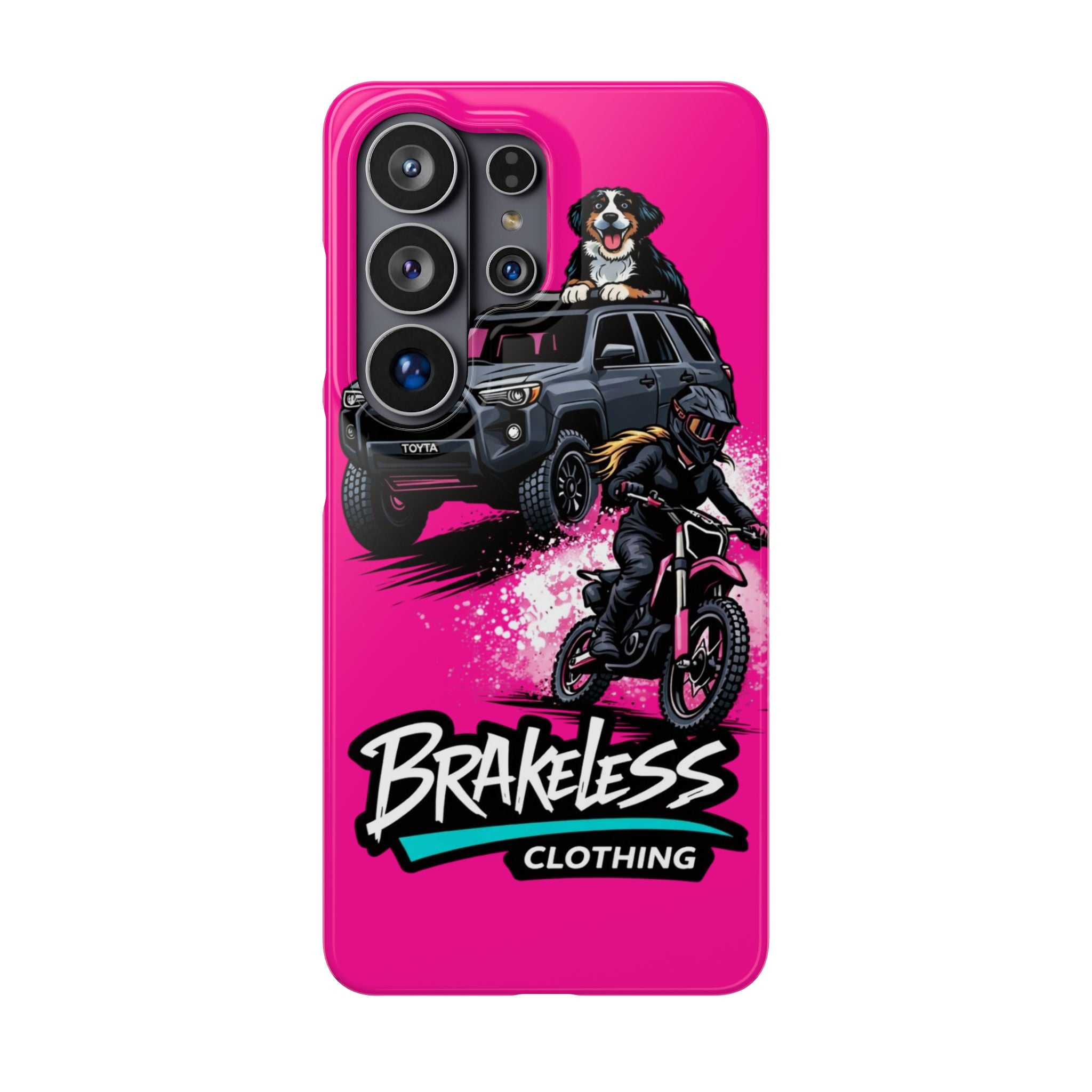 Phone Case — 'Brakeless Clothing' Off‑Road Motorcycle & 4x4 Design (Pink)