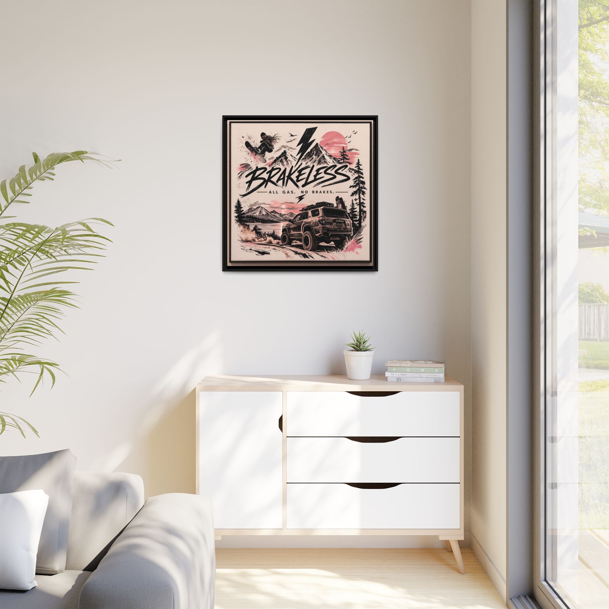 Framed Matte Canvas – "Brakeless: All Gas, No Brakes" Off‑Road Adventure Print