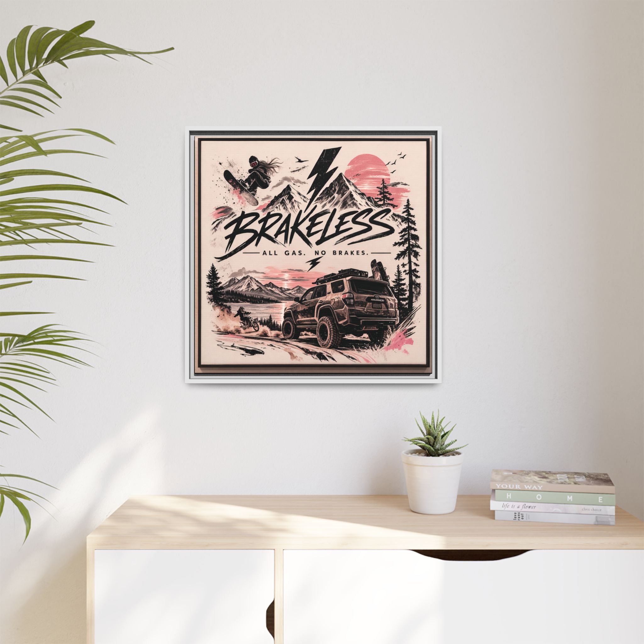 Framed Matte Canvas – "Brakeless: All Gas, No Brakes" Off‑Road Adventure Print