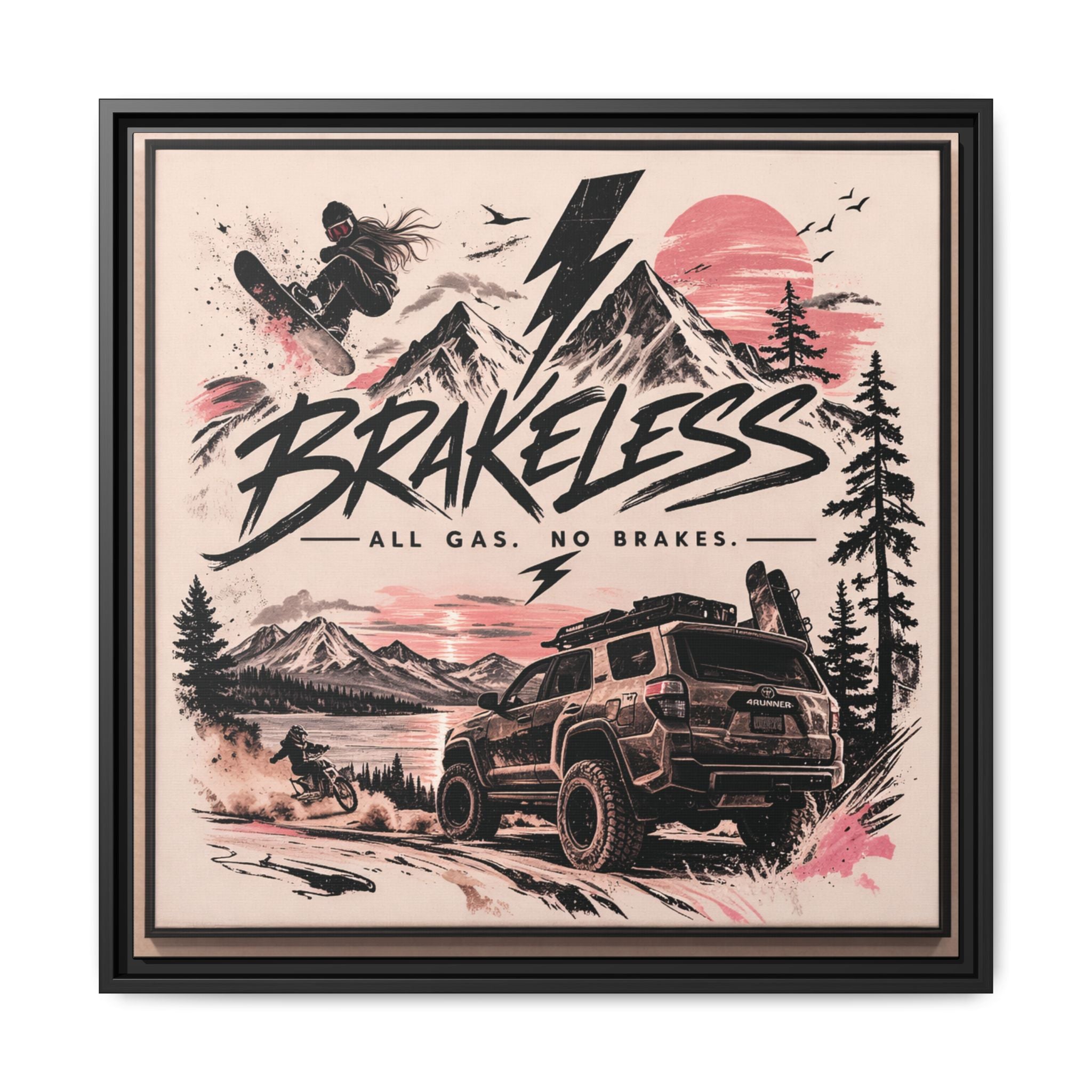 Framed Matte Canvas – "Brakeless: All Gas, No Brakes" Off‑Road Adventure Print