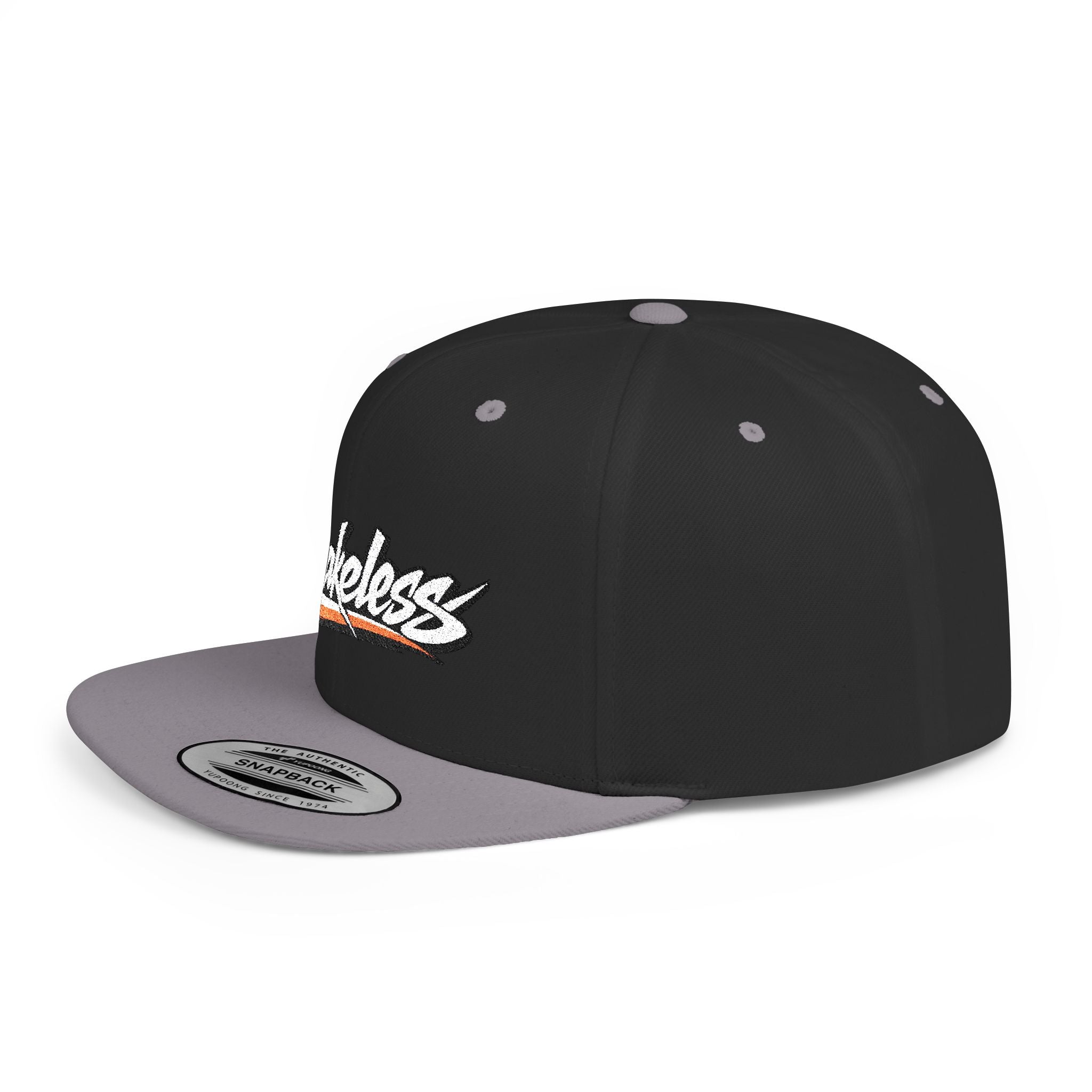 Brakeless Flat Bill Snapback Hat — Streetwear Grey Embroidered Cap