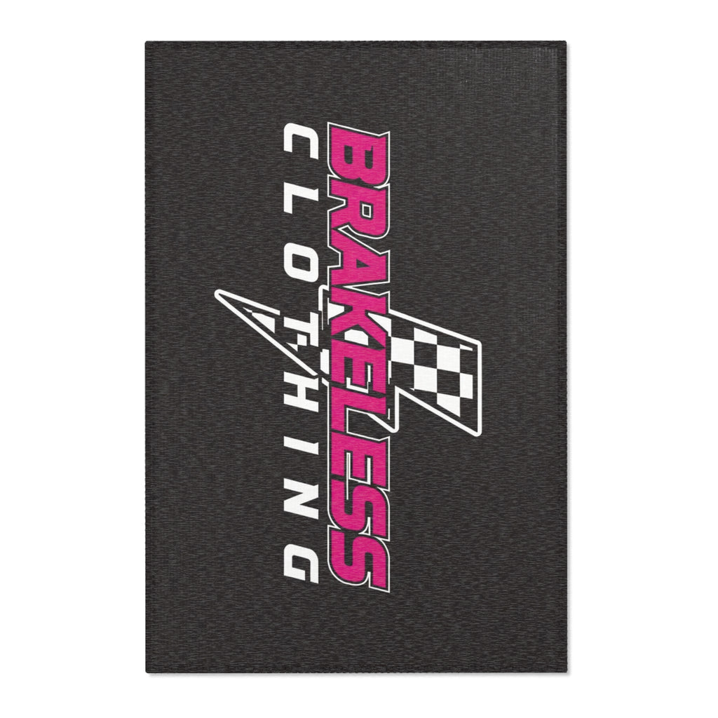 Brakeless Clothing Racing Logo Area Rug — Retro Checkered Moto Floor Mat