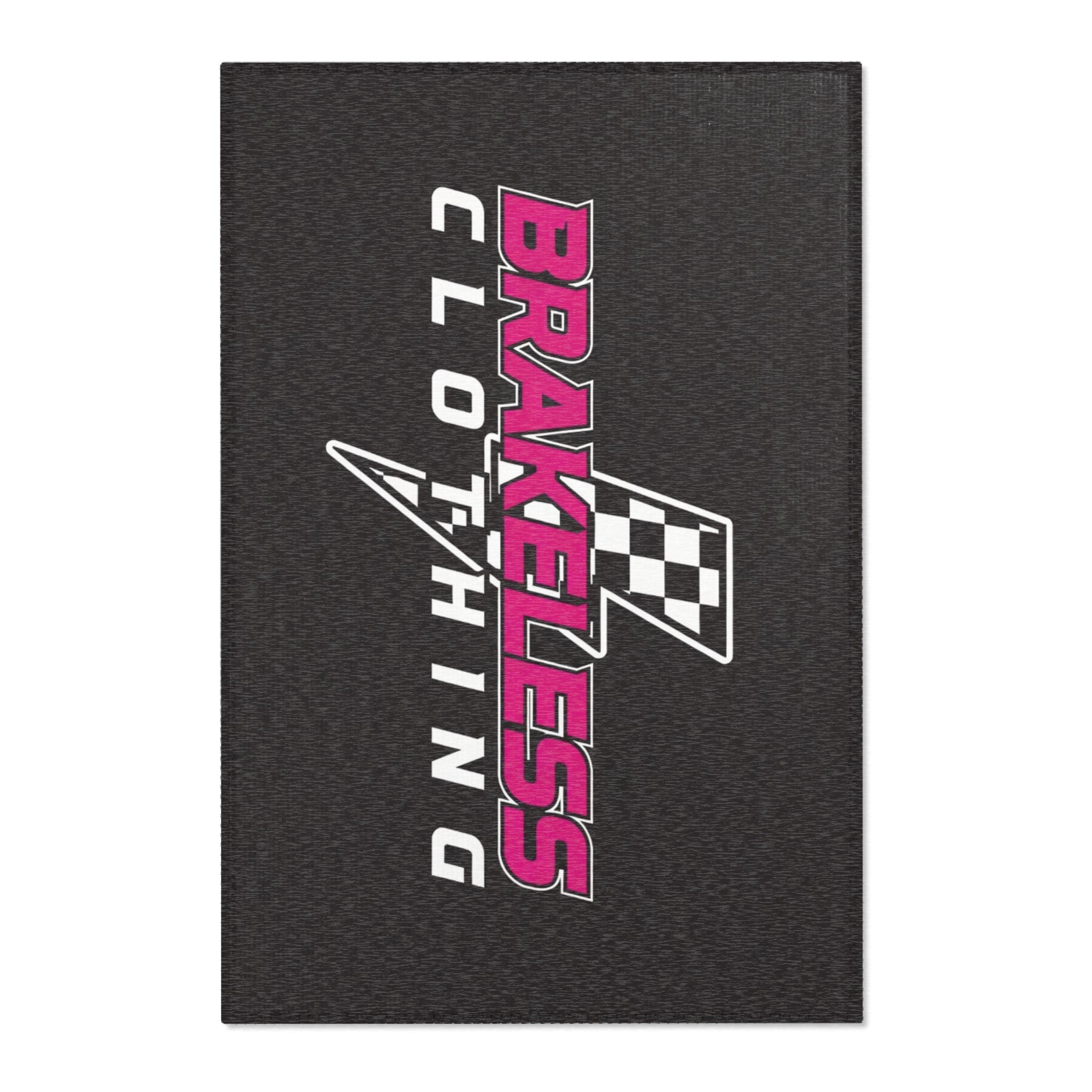 Brakeless Clothing Racing Logo Area Rug — Retro Checkered Moto Floor Mat