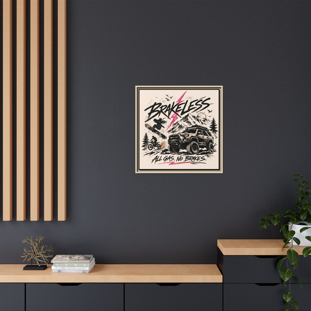 BRAKELESS ADRENALINE BABE Framed Matte Canvas – "Brakeless: All Gas, No Brakes" Off‑Road Adventure Print