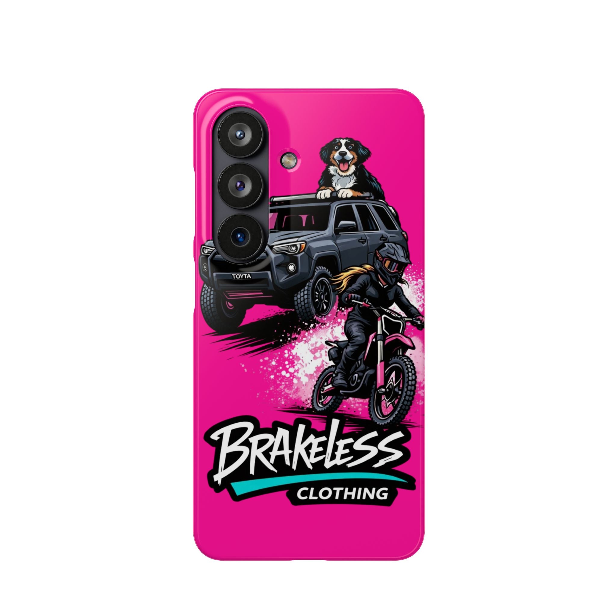 Phone Case — 'Brakeless Clothing' Off‑Road Motorcycle & 4x4 Design (Pink)