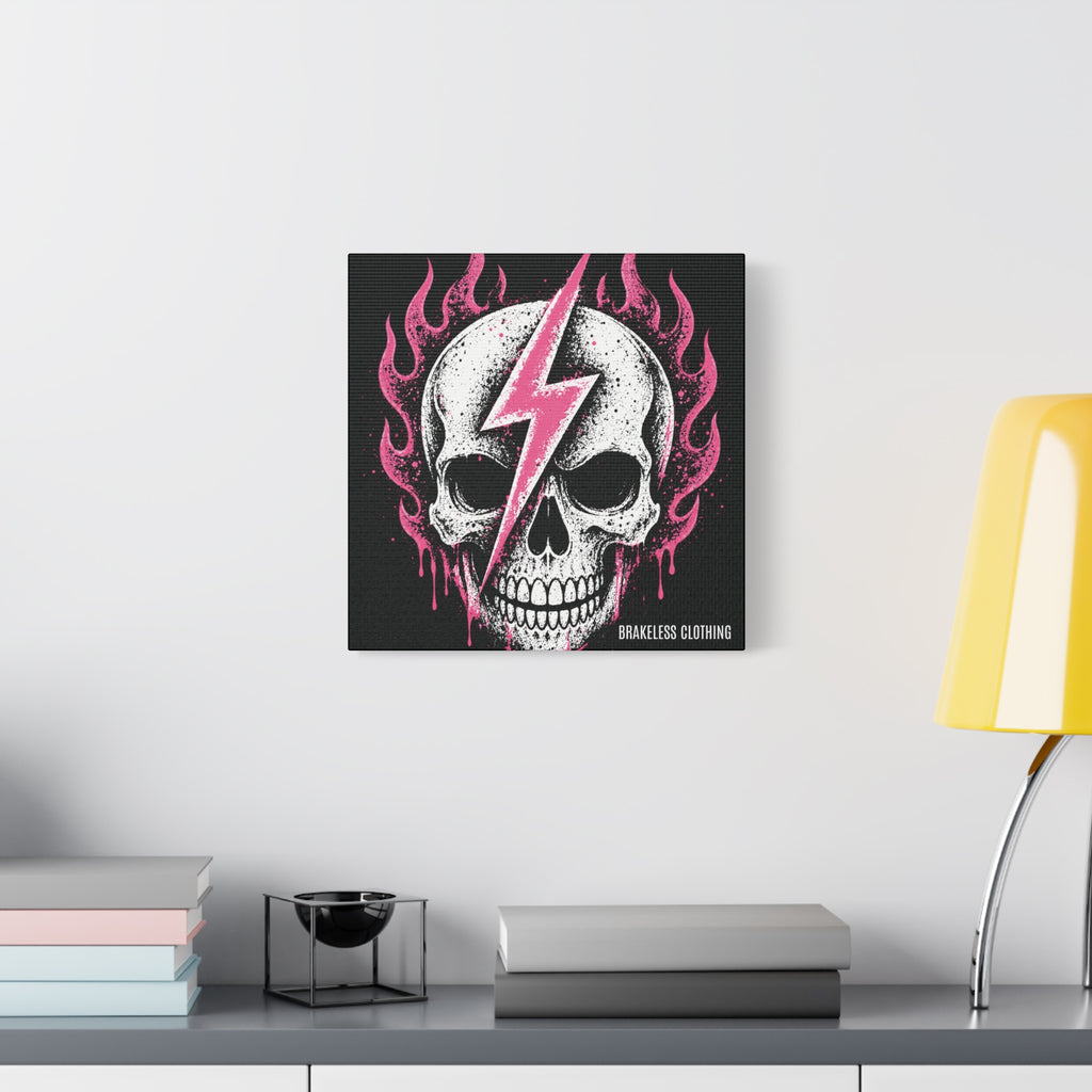 Pink Lightning Skull Canvas - BRAKELESS SEND IT ART