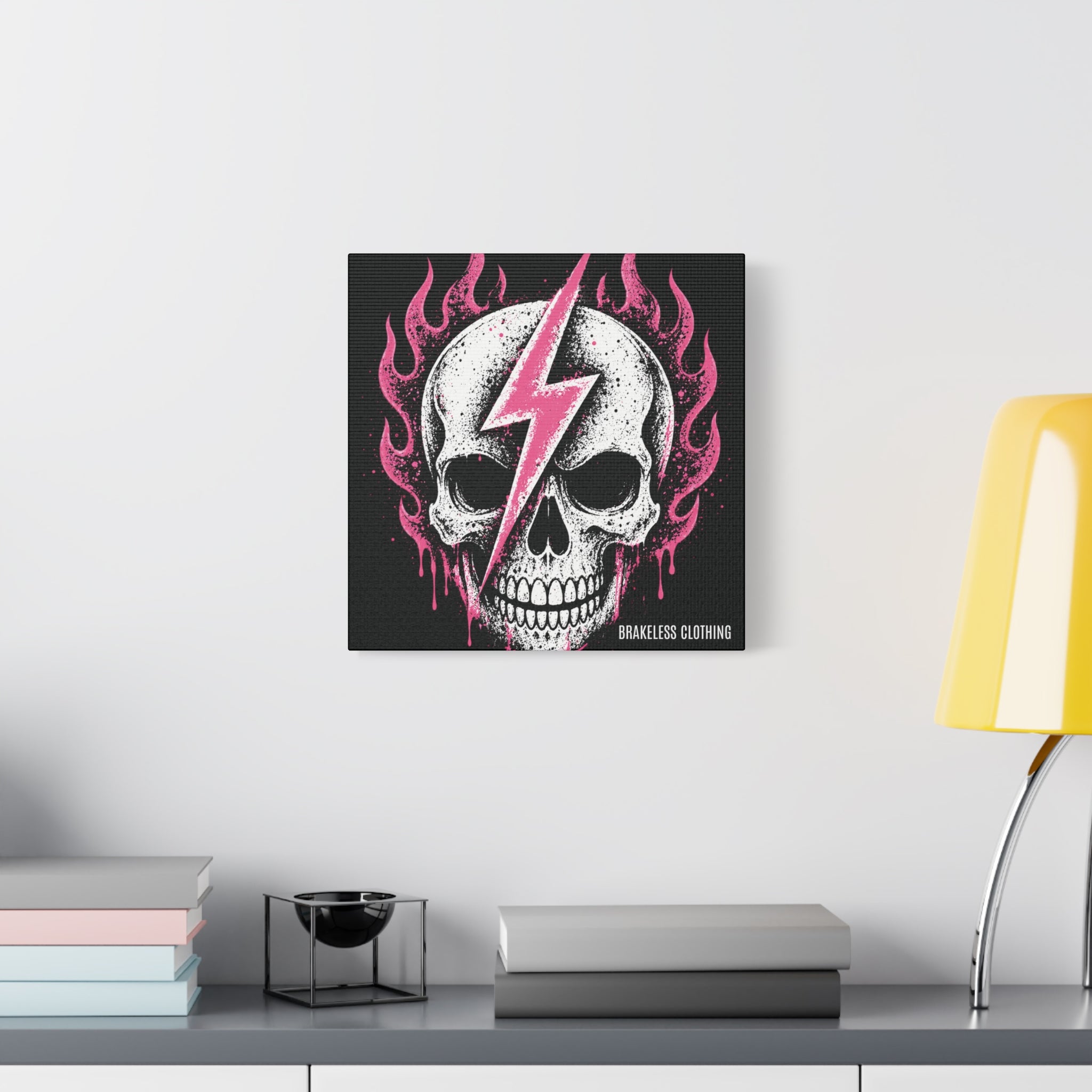 Pink Lightning Skull Canvas - BRAKELESS SEND IT ART