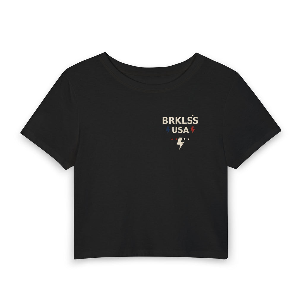 No Brakes Just Sparks Crop Tee — Women’s USA Baby Tee