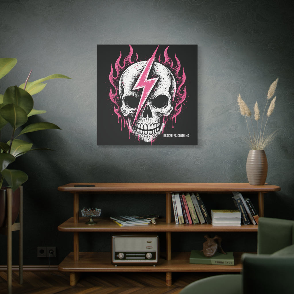 Pink Lightning Skull Canvas - BRAKELESS SEND IT ART