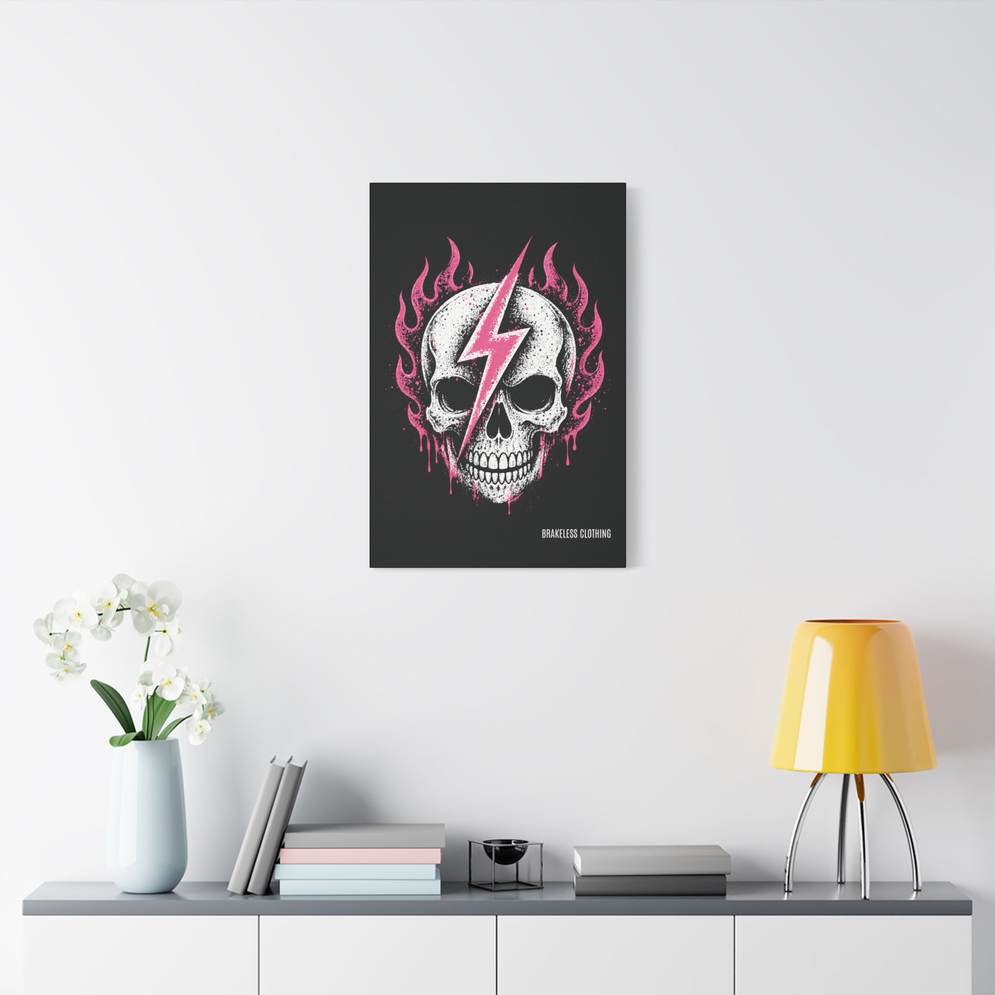 Pink Lightning Skull Canvas - BRAKELESS SEND IT ART