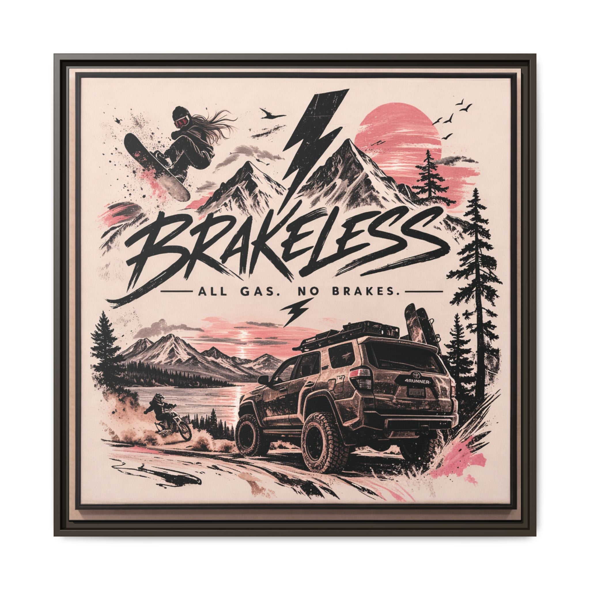 Framed Matte Canvas – "Brakeless: All Gas, No Brakes" Off‑Road Adventure Print