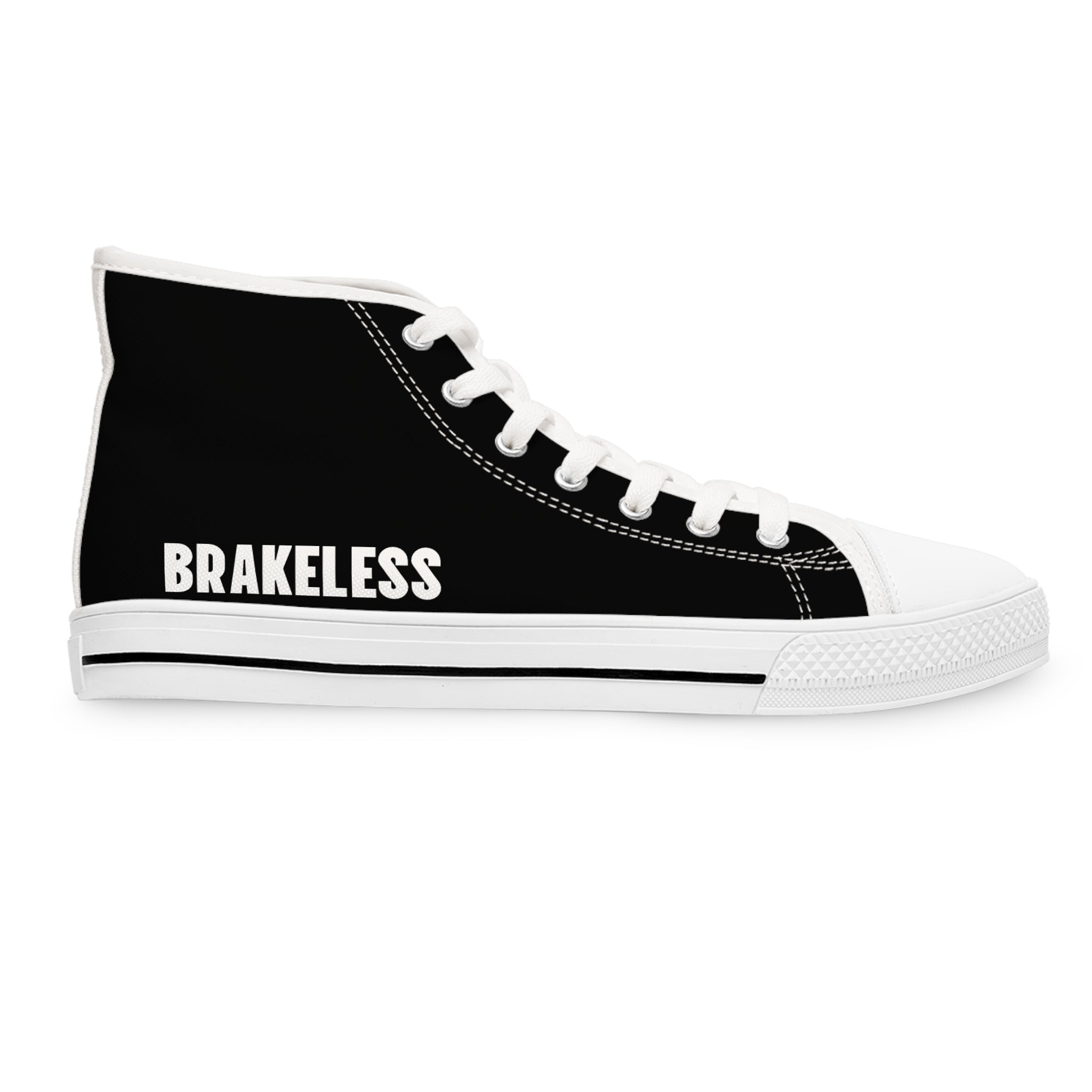 Women's High Top Sneakers — Black 'BRAKELESS' Canvas Casual Shoes