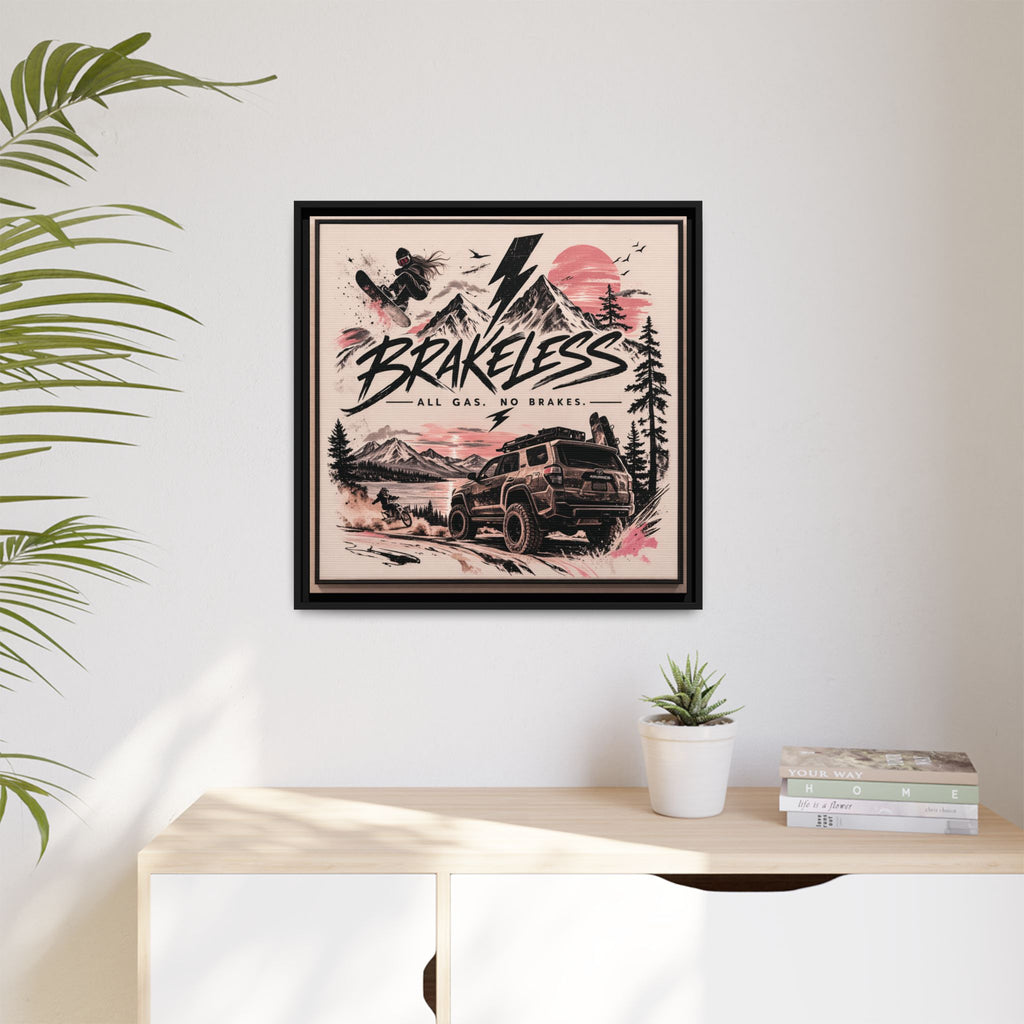 Framed Matte Canvas – "Brakeless: All Gas, No Brakes" Off‑Road Adventure Print