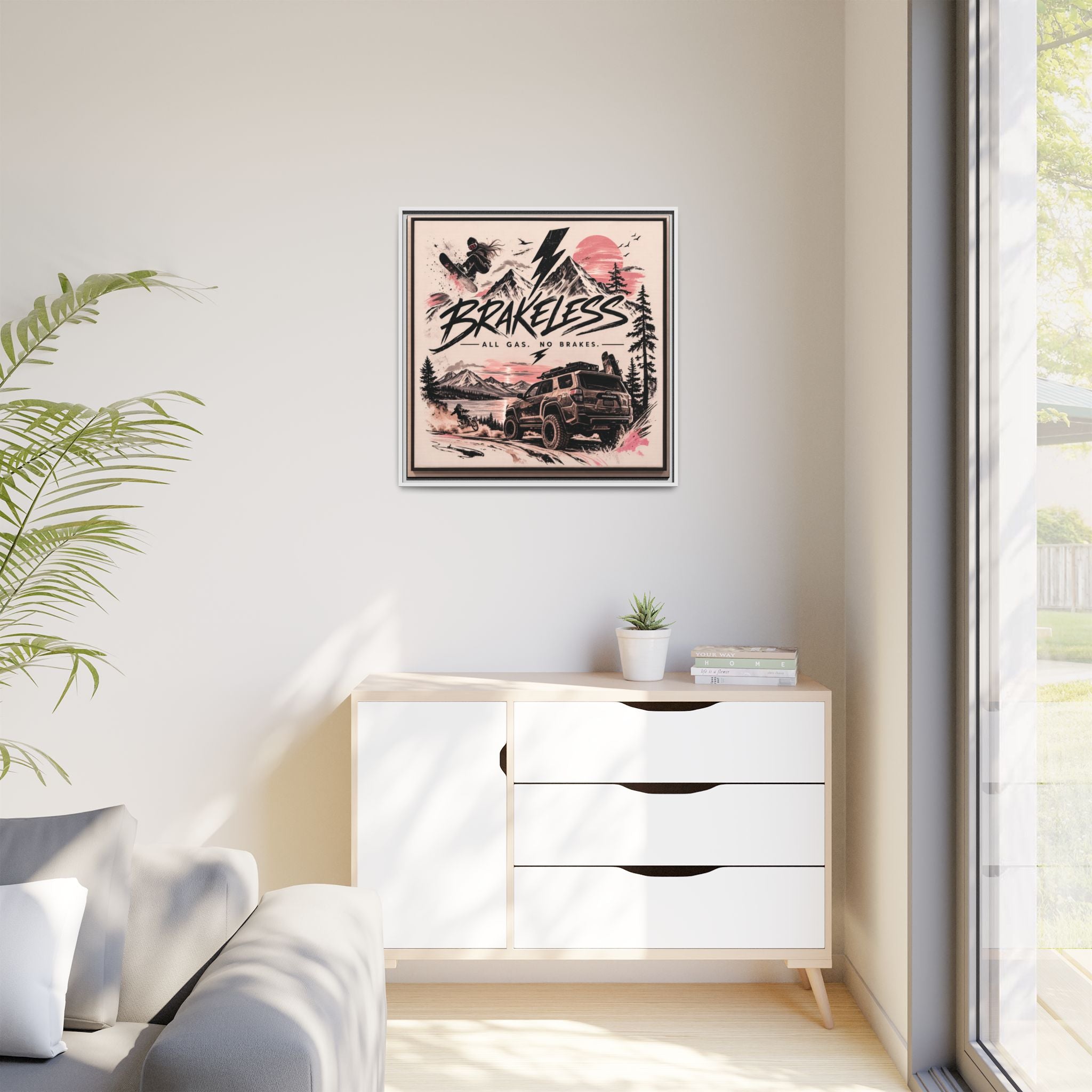 Framed Matte Canvas – "Brakeless: All Gas, No Brakes" Off‑Road Adventure Print