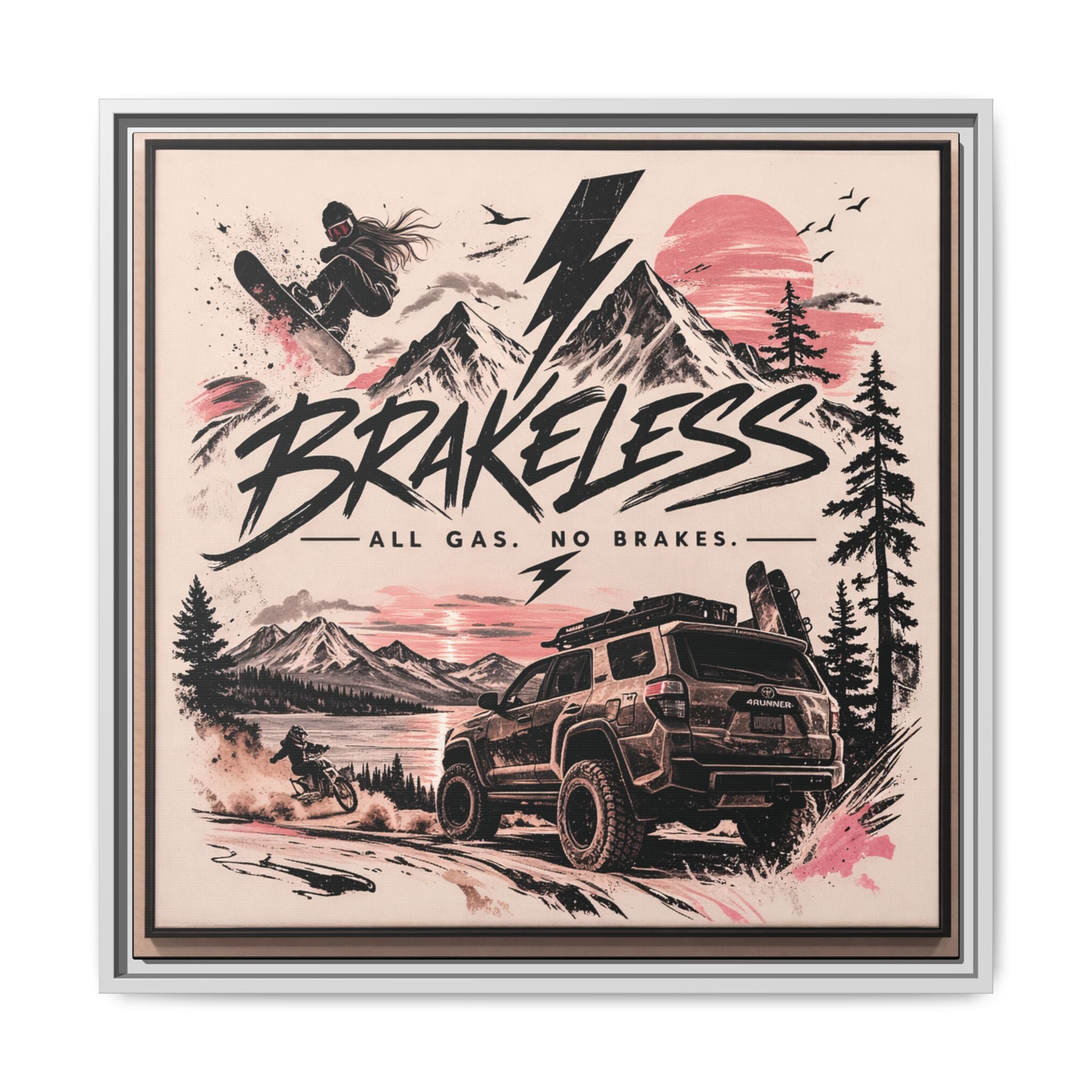 Framed Matte Canvas – "Brakeless: All Gas, No Brakes" Off‑Road Adventure Print