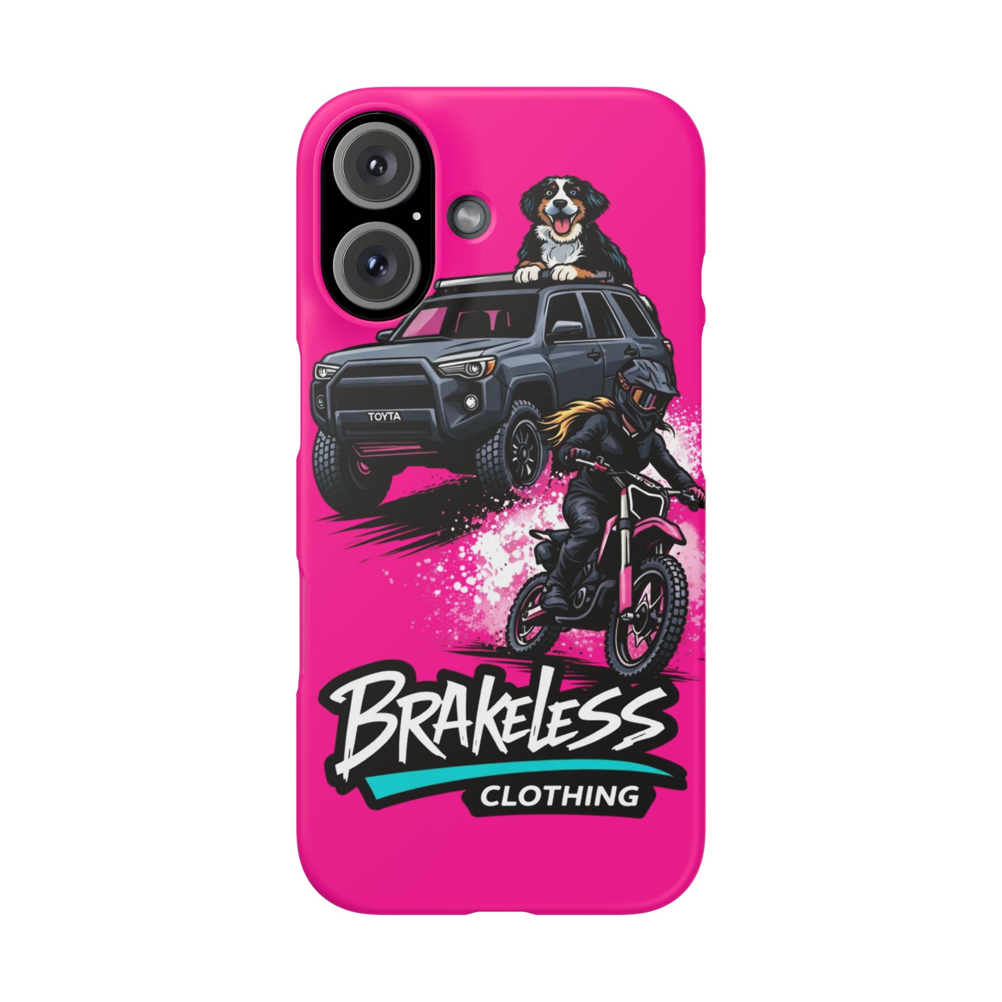 Phone Case — 'Brakeless Clothing' Off‑Road Motorcycle & 4x4 Design (Pink)