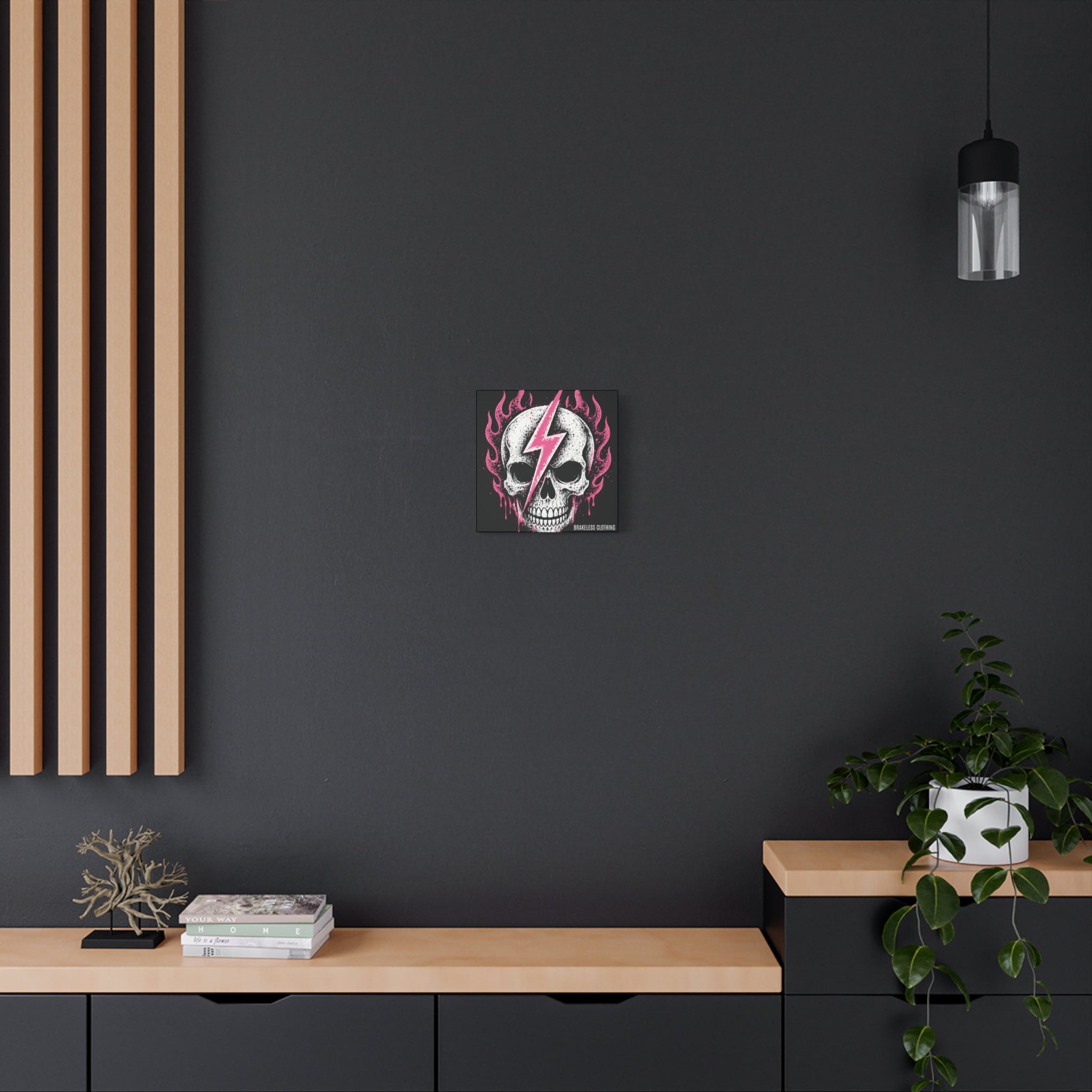 Pink Lightning Skull Canvas - BRAKELESS SEND IT ART