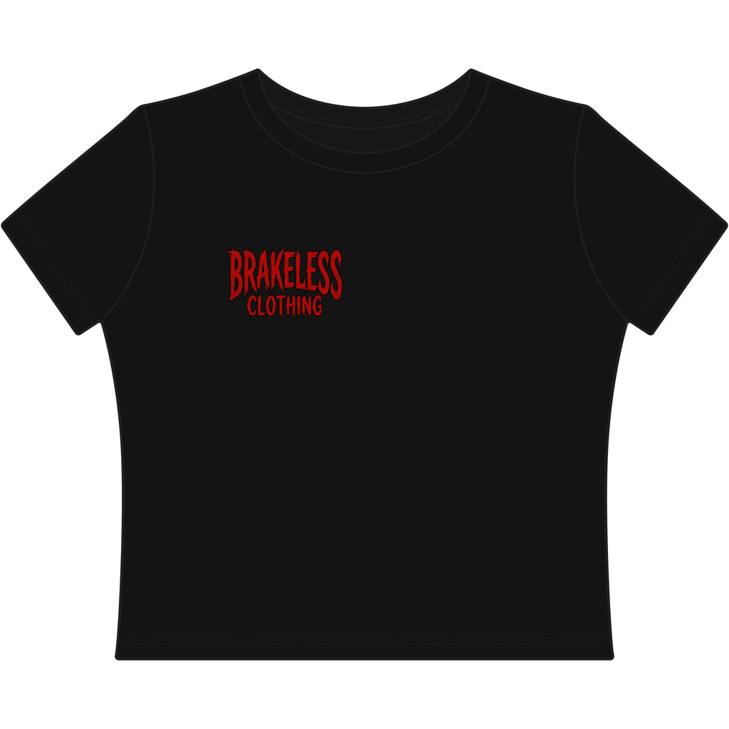 BRAKELESS CLOTHING— "I Only Brake to Break Hearts" Skull Graphic Crop Top