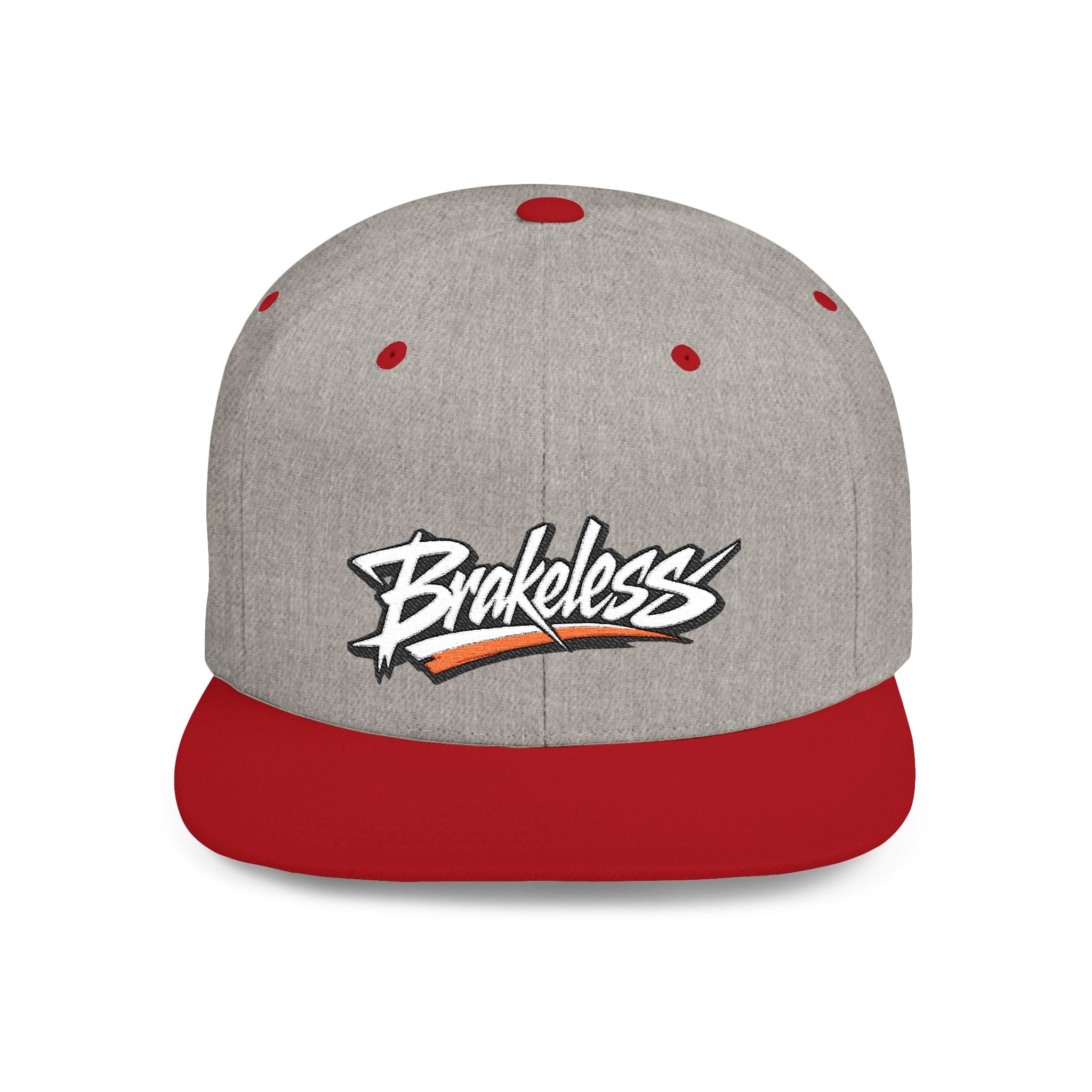Brakeless Flat Bill Snapback Hat — Streetwear Grey Embroidered Cap