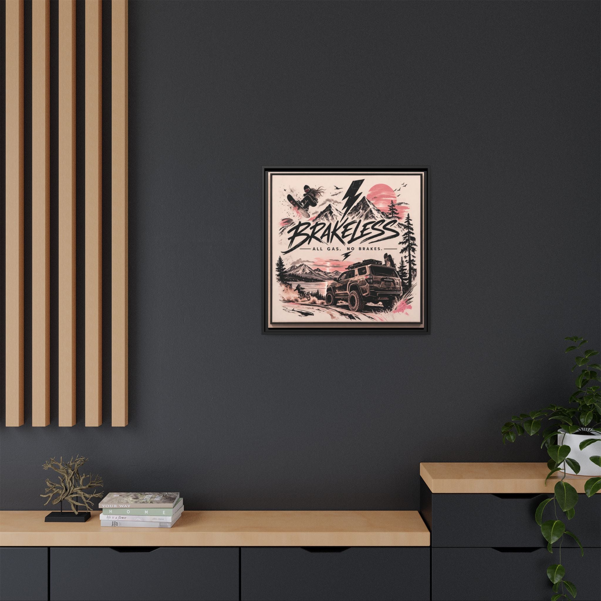 Framed Matte Canvas – "Brakeless: All Gas, No Brakes" Off‑Road Adventure Print