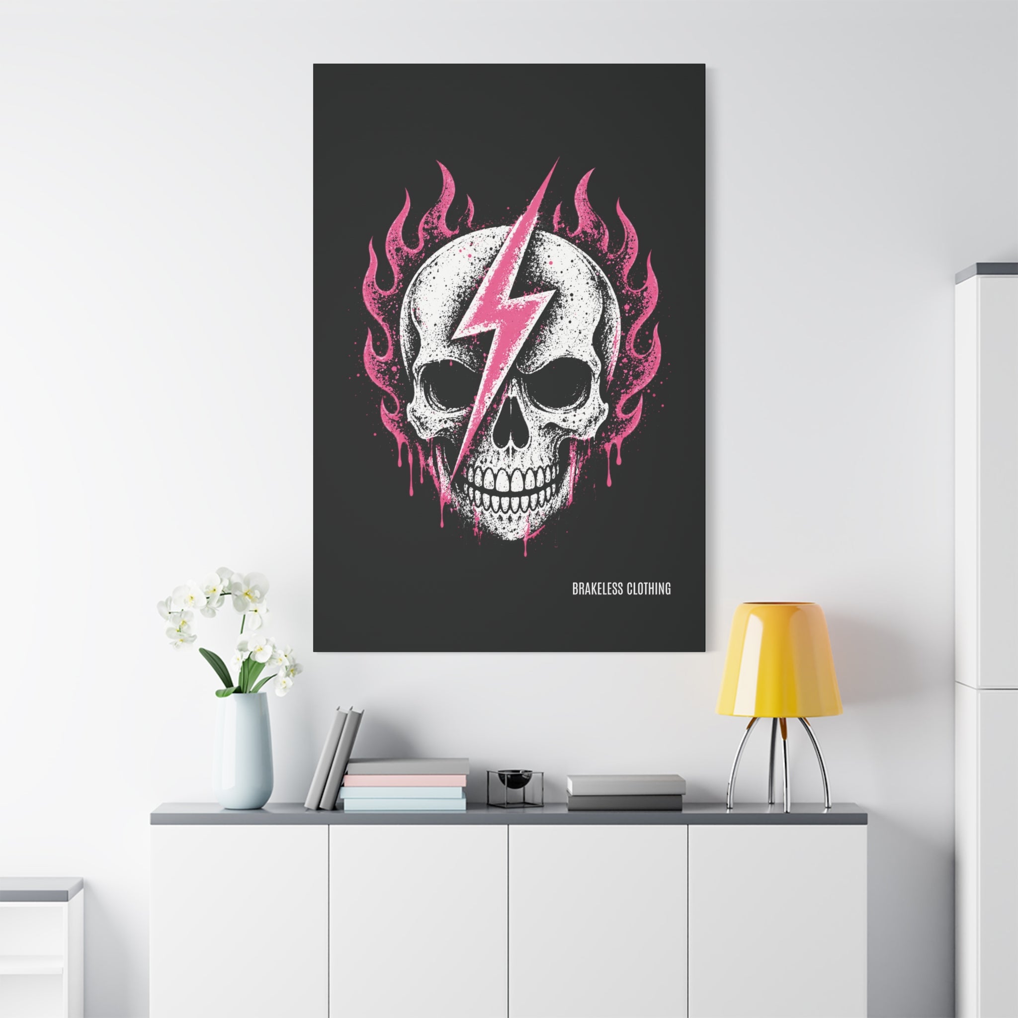 Pink Lightning Skull Canvas - BRAKELESS SEND IT ART