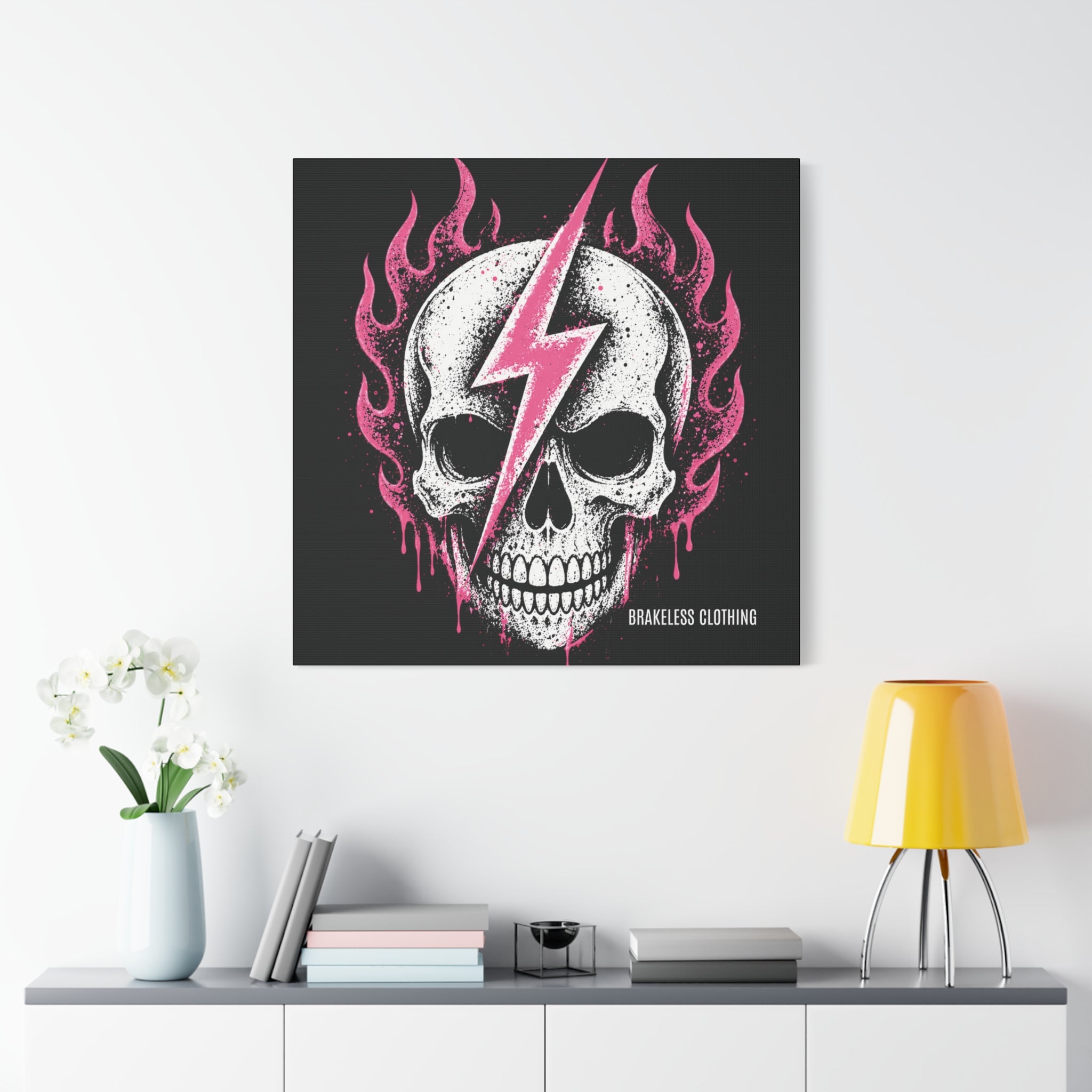 Pink Lightning Skull Canvas - BRAKELESS SEND IT ART