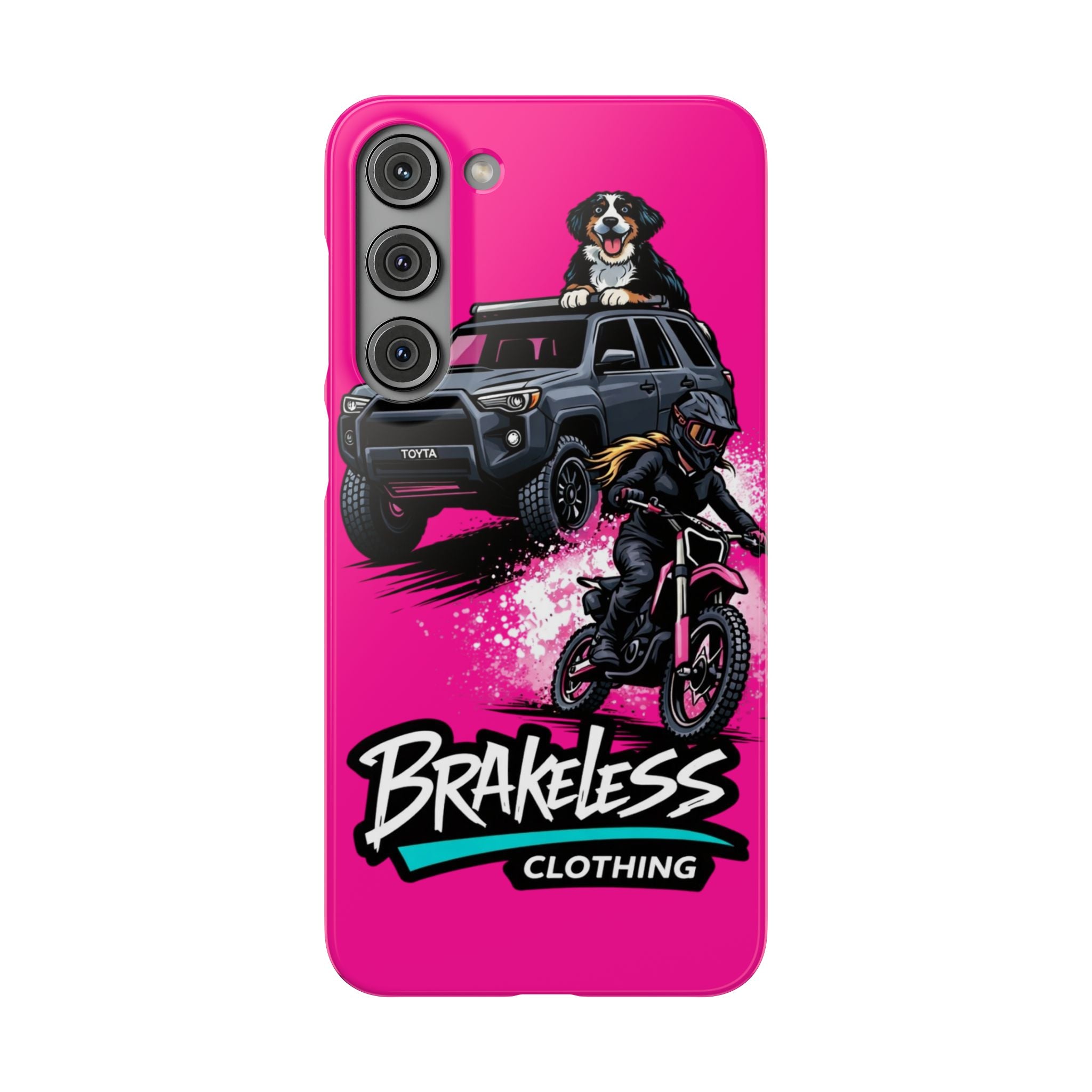 Phone Case — 'Brakeless Clothing' Off‑Road Motorcycle & 4x4 Design (Pink)