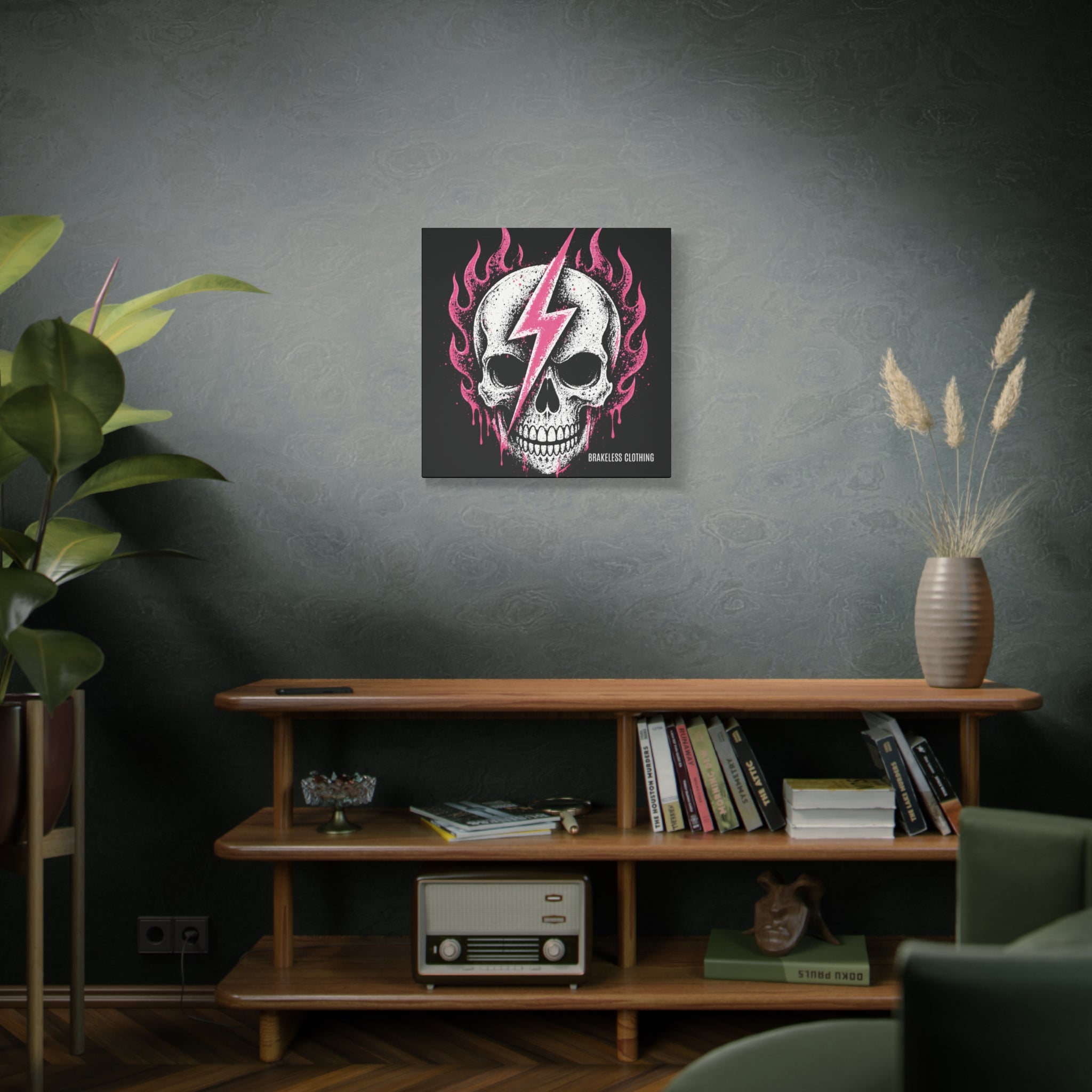 Pink Lightning Skull Canvas - BRAKELESS SEND IT ART