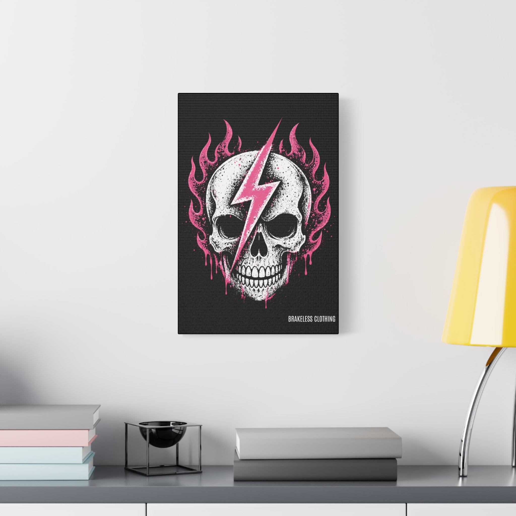 Pink Lightning Skull Canvas - BRAKELESS SEND IT ART