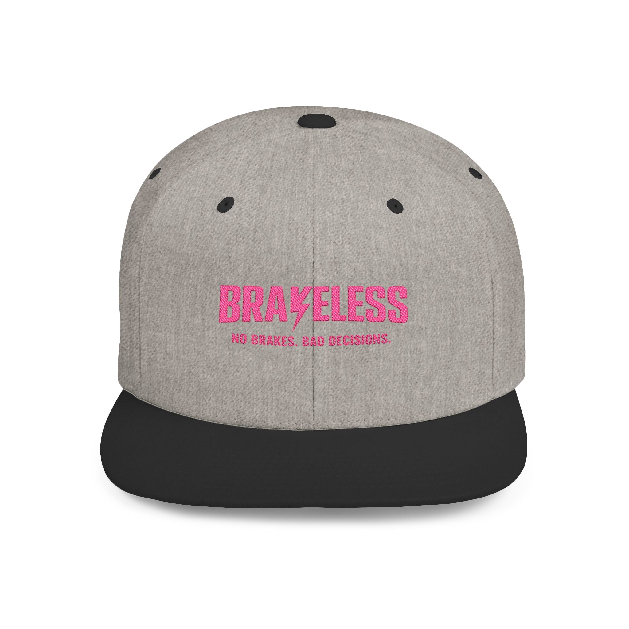 Camo Flat Bill Snapback Hat — BRAVELESS Pink Embroidered Slogan