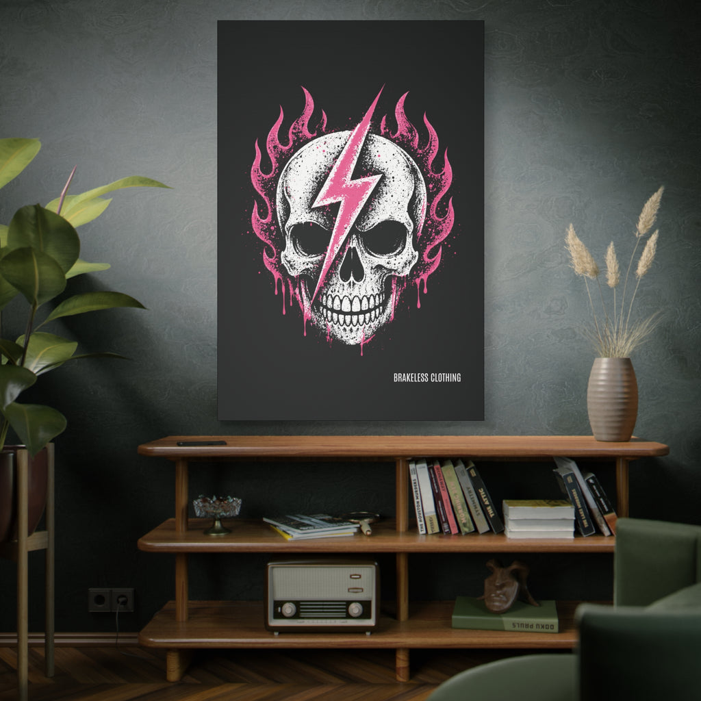Pink Lightning Skull Canvas - BRAKELESS SEND IT ART