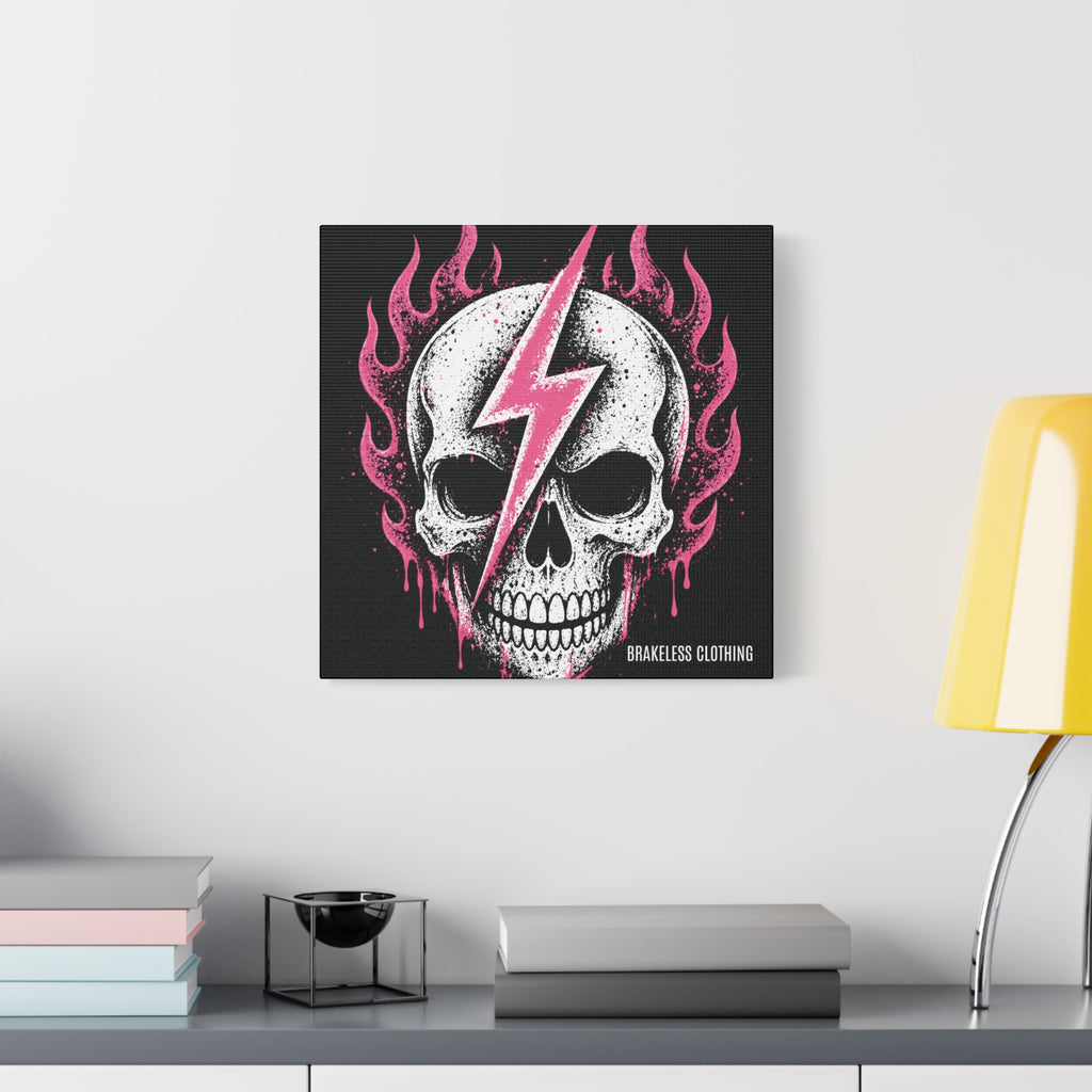 Pink Lightning Skull Canvas - BRAKELESS SEND IT ART