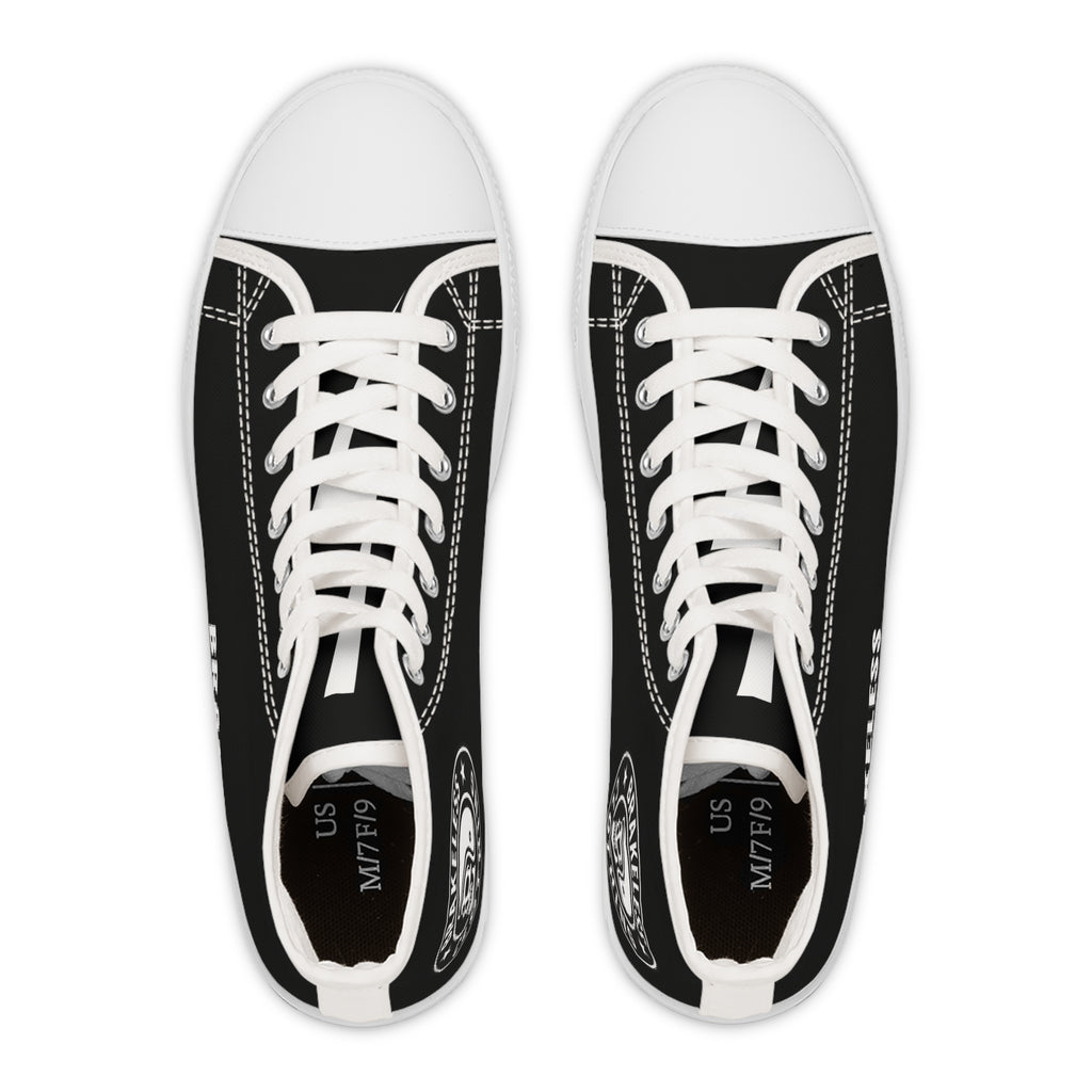 Women's High Top Sneakers — Black 'BRAKELESS' Canvas Casual Shoes